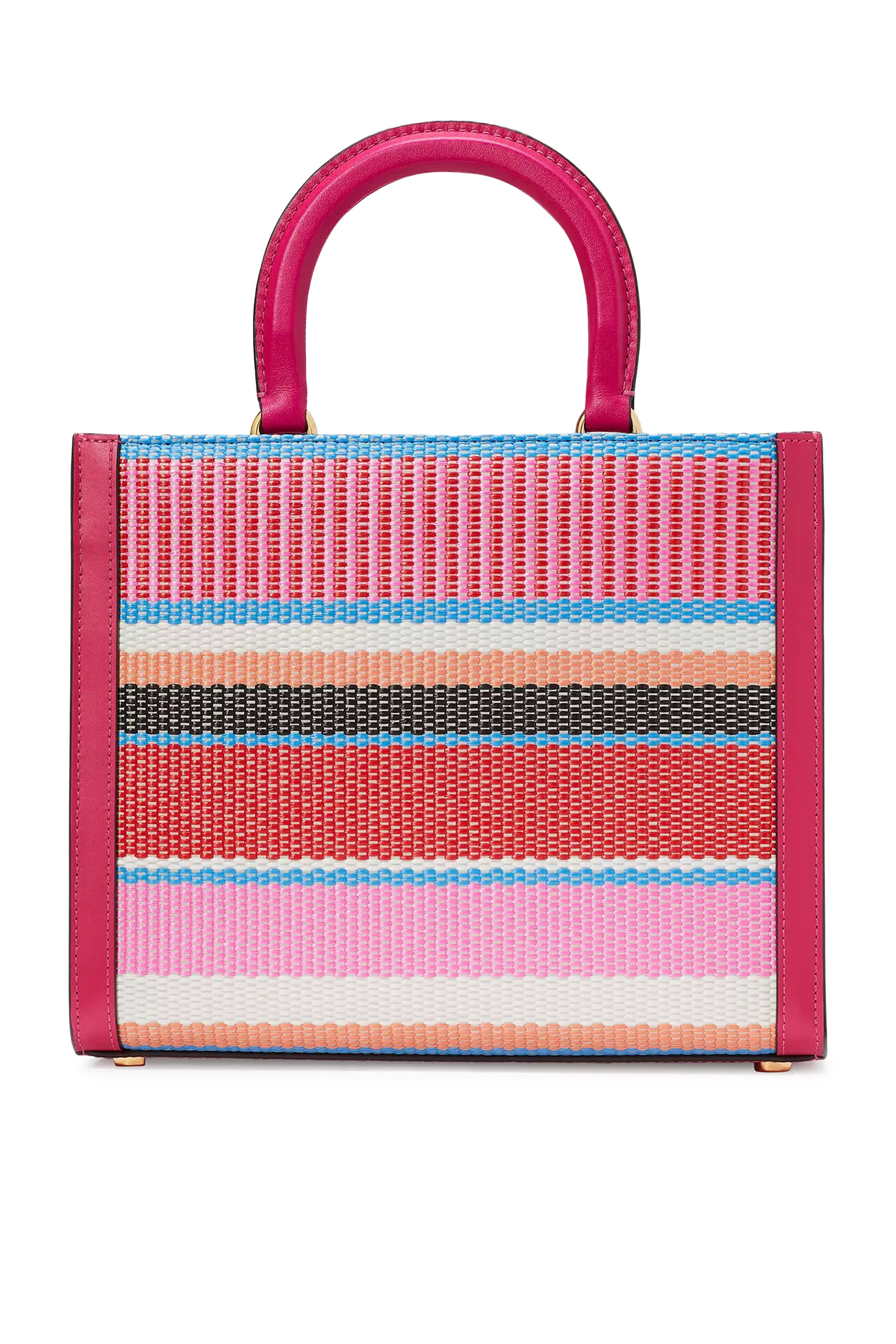 Manhattan Striped Woven Straw Small Tote Bag