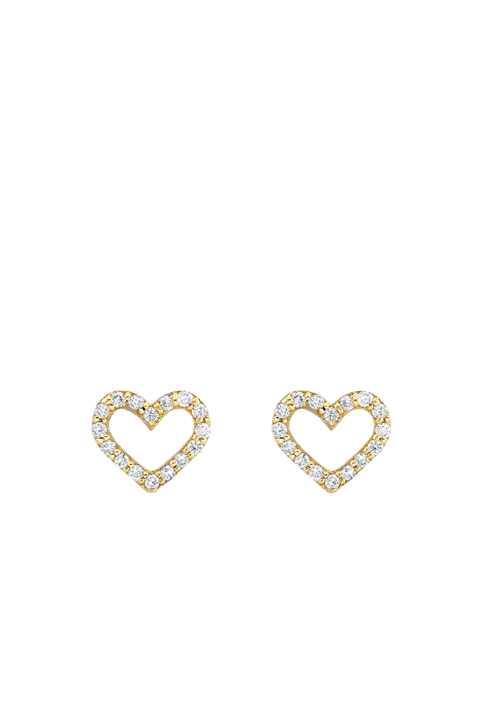 Kids Open Heart Studs, 14k Yellow Gold & Diamonds