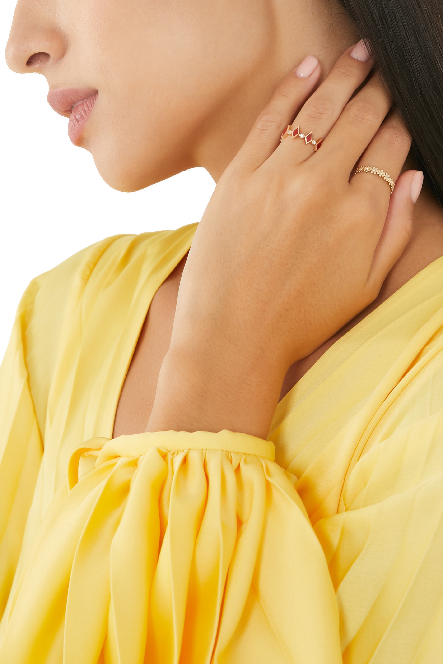 Mosaic Ring, 18k Pink Gold with Red Enamel & Diamonds