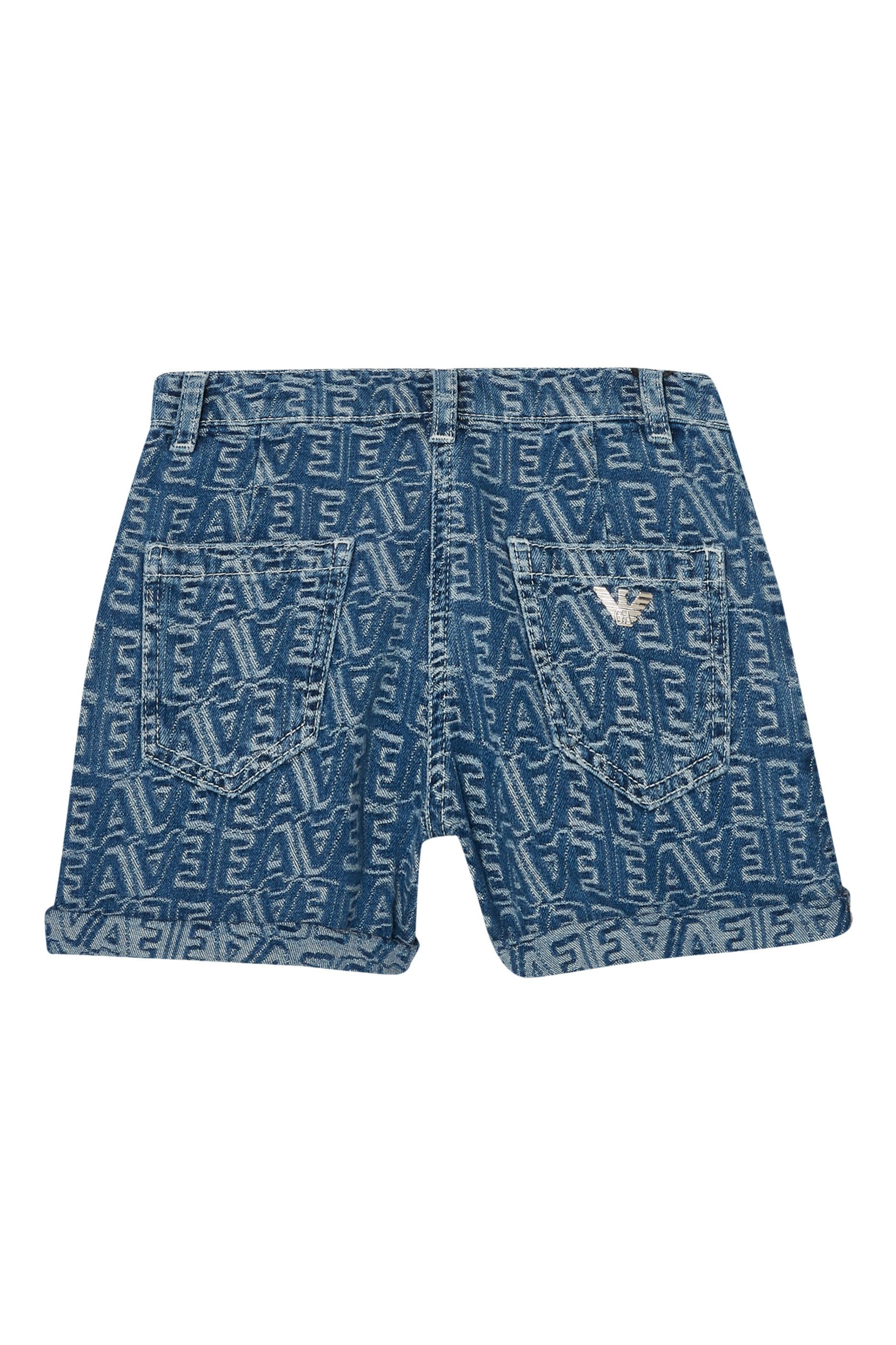 Kids All-Over Logo Lettering Denim Jacquard Shorts