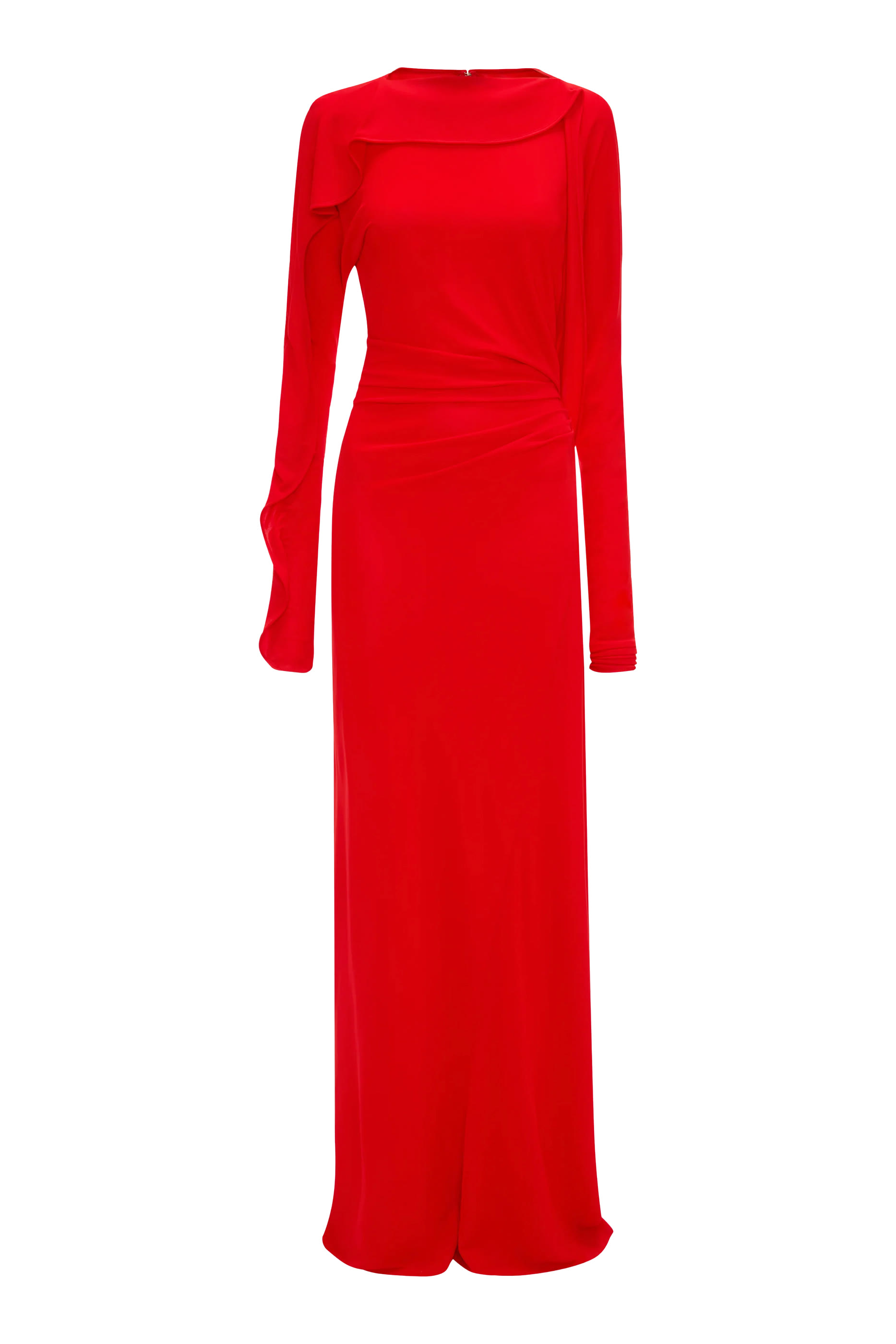 Long Sleeve Draped Jersey Gown 