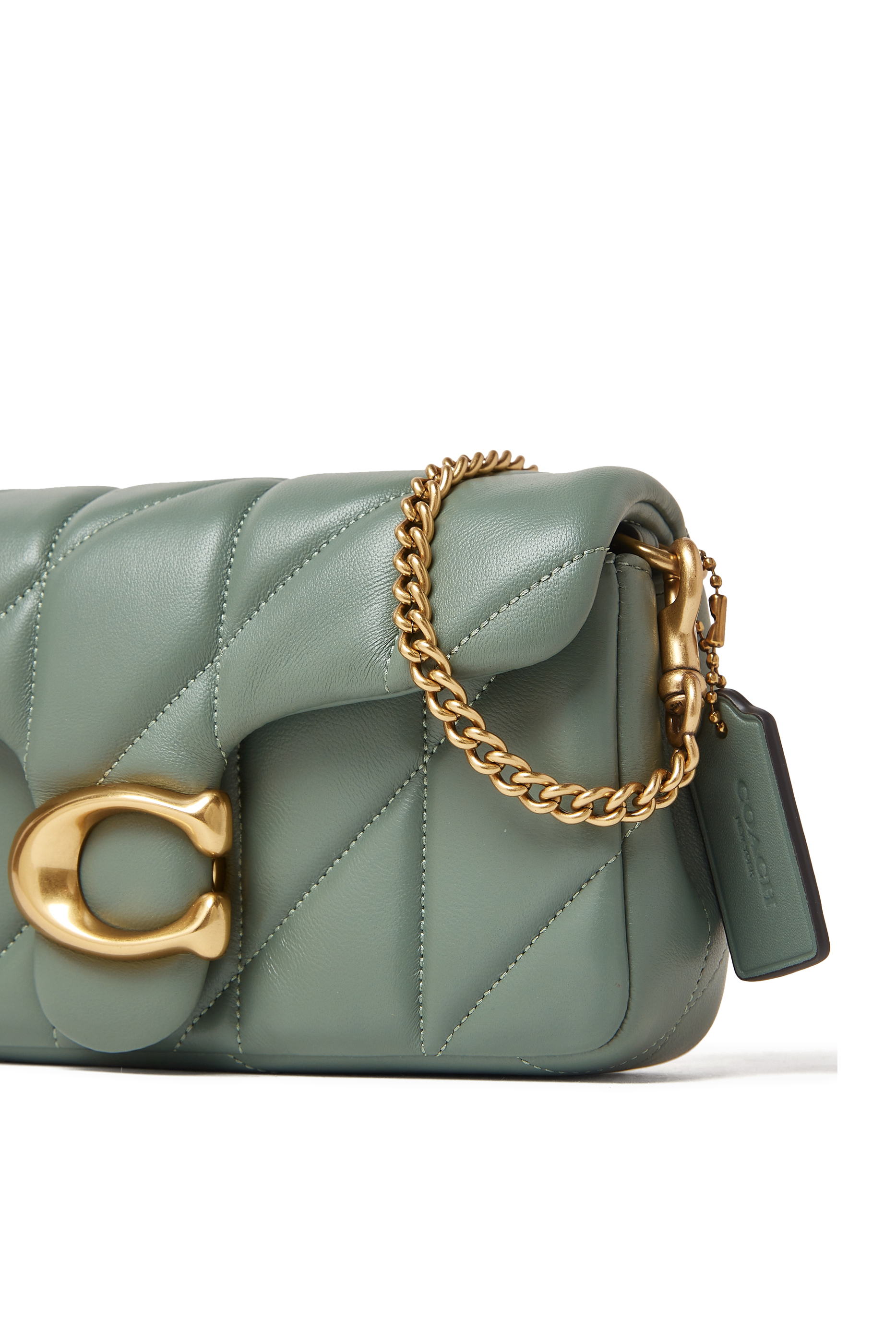 Quilted Pillow Leather Tabby Wristlet With Chain