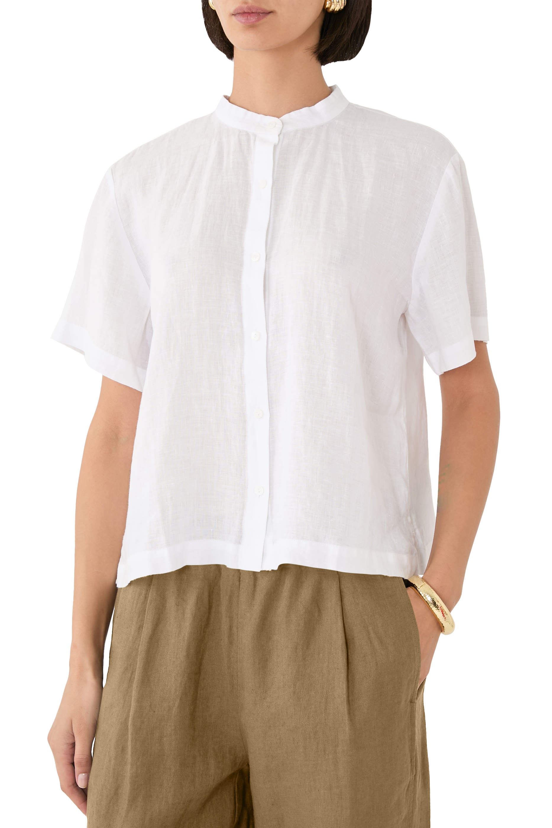 Organic Handkerchief Linen Mandarin Collar Shirt