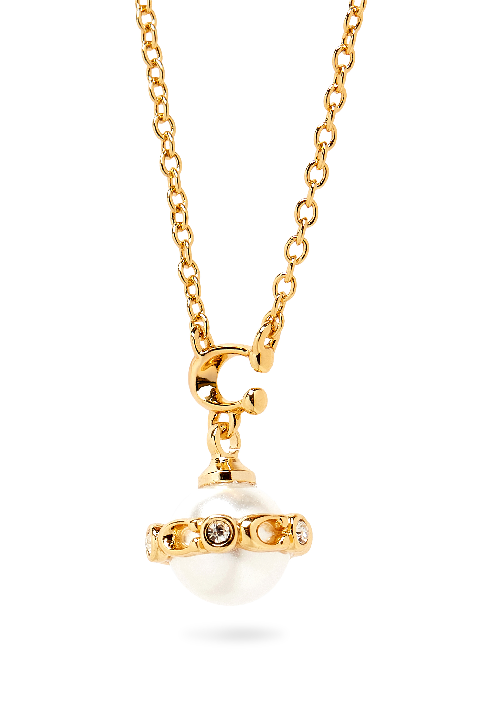 Pearl Orb Short Pendant Necklace, Plated Brass & Pearl