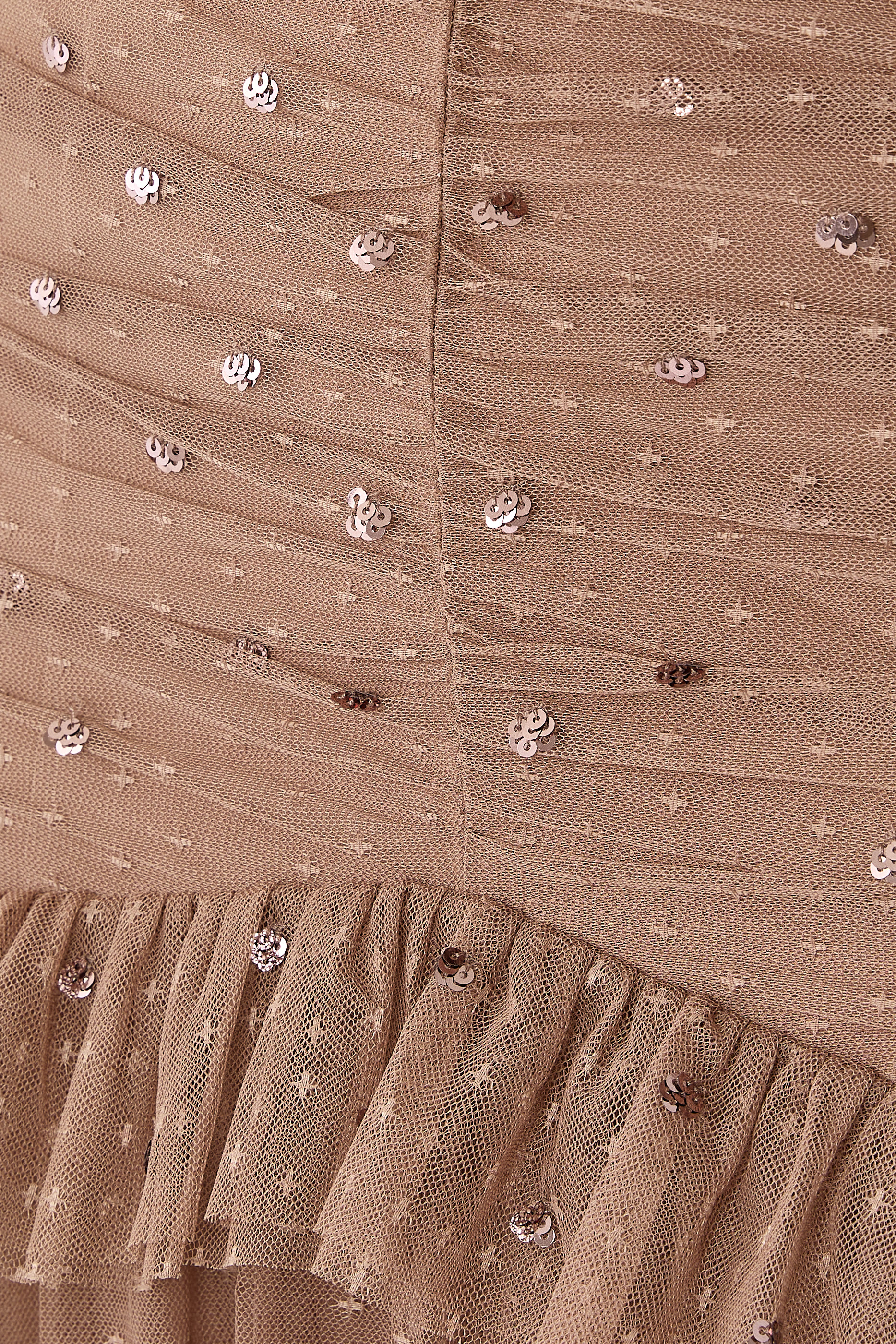 Sequin Glimmer Rouched Off-Shoulder Gown