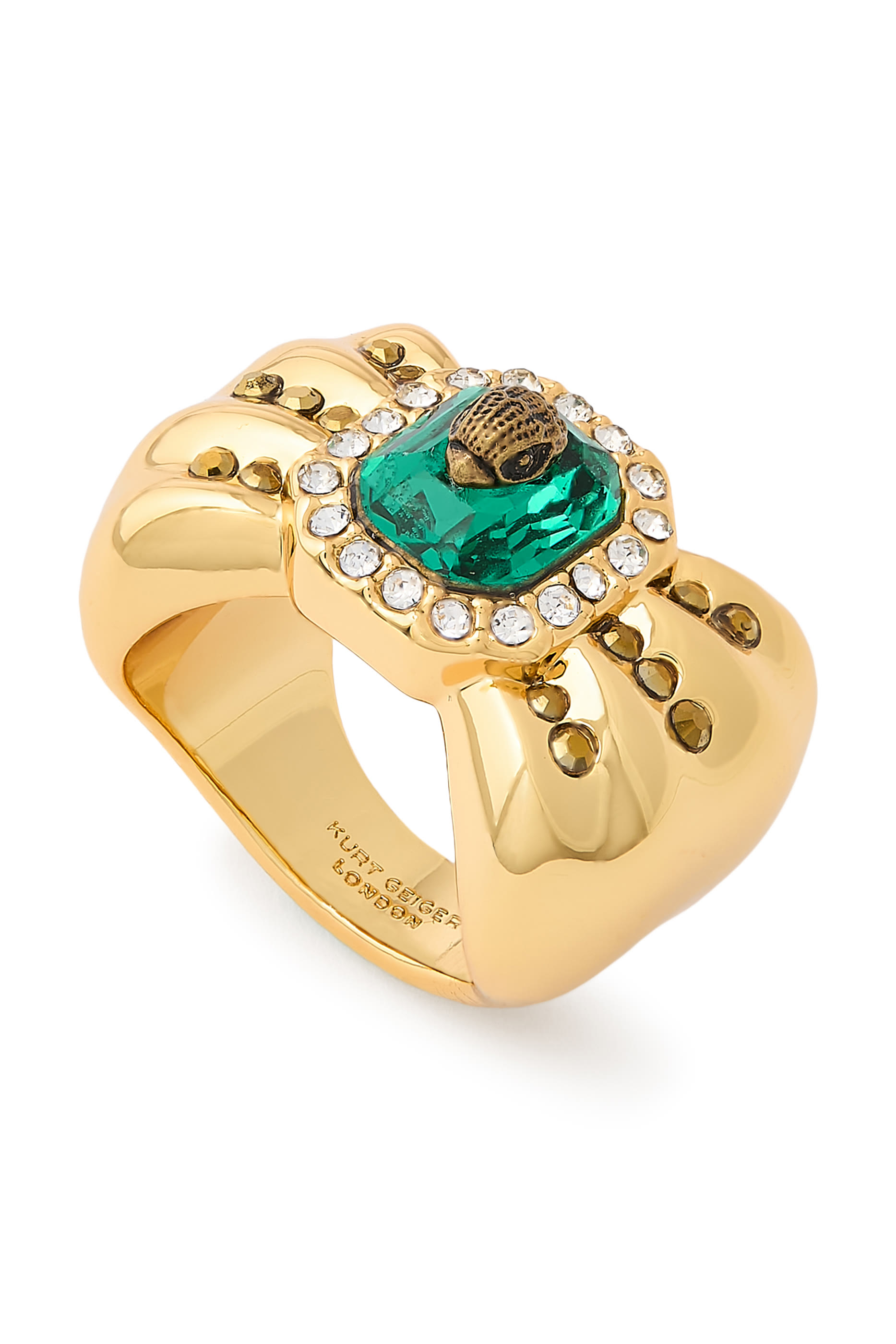 Bow Ring, Brass & Glass, Cubic Zirconia