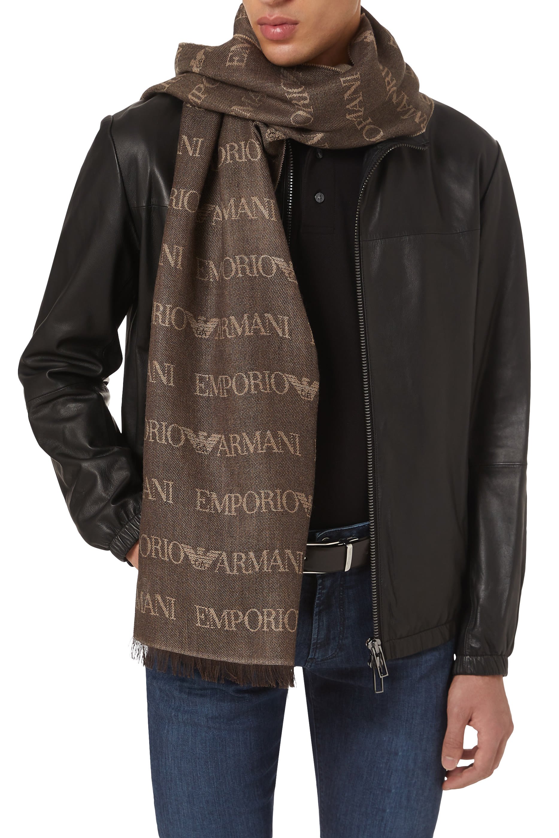 Jacquard Logo Lettering and Fringes Virgin-Wool Blend Scarf