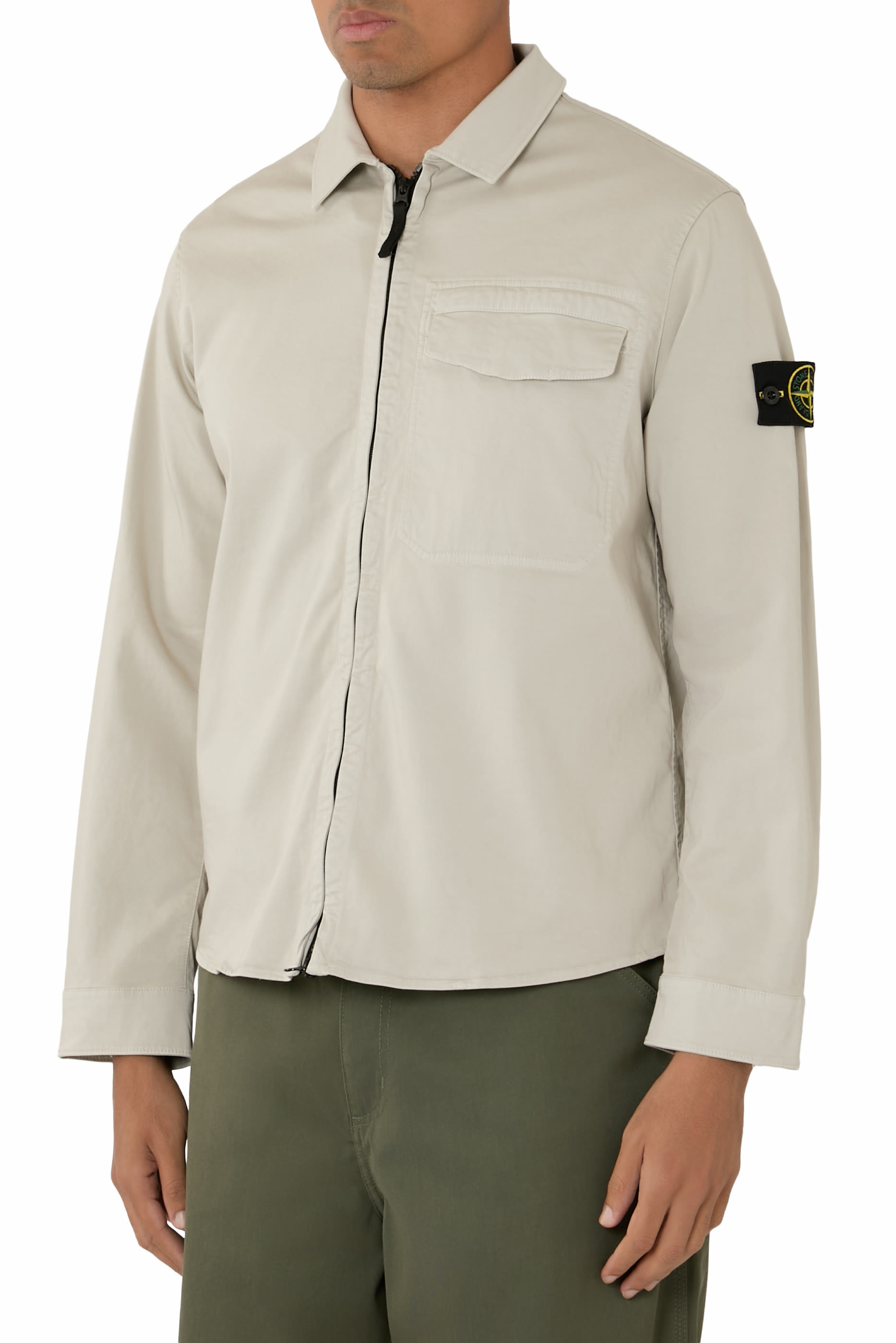 Logo Patch Concealed Zip Overshirt