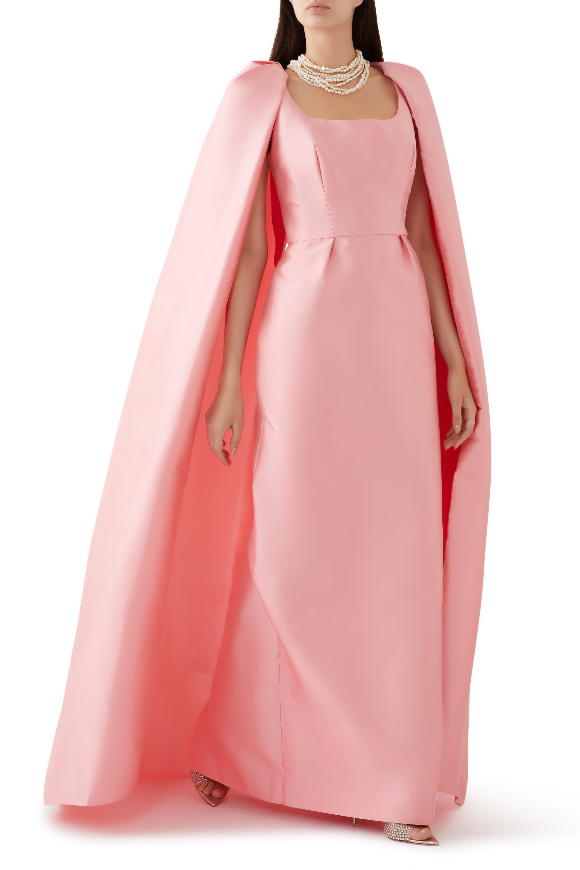 Scoop Neck Column Gown with Integral Cape