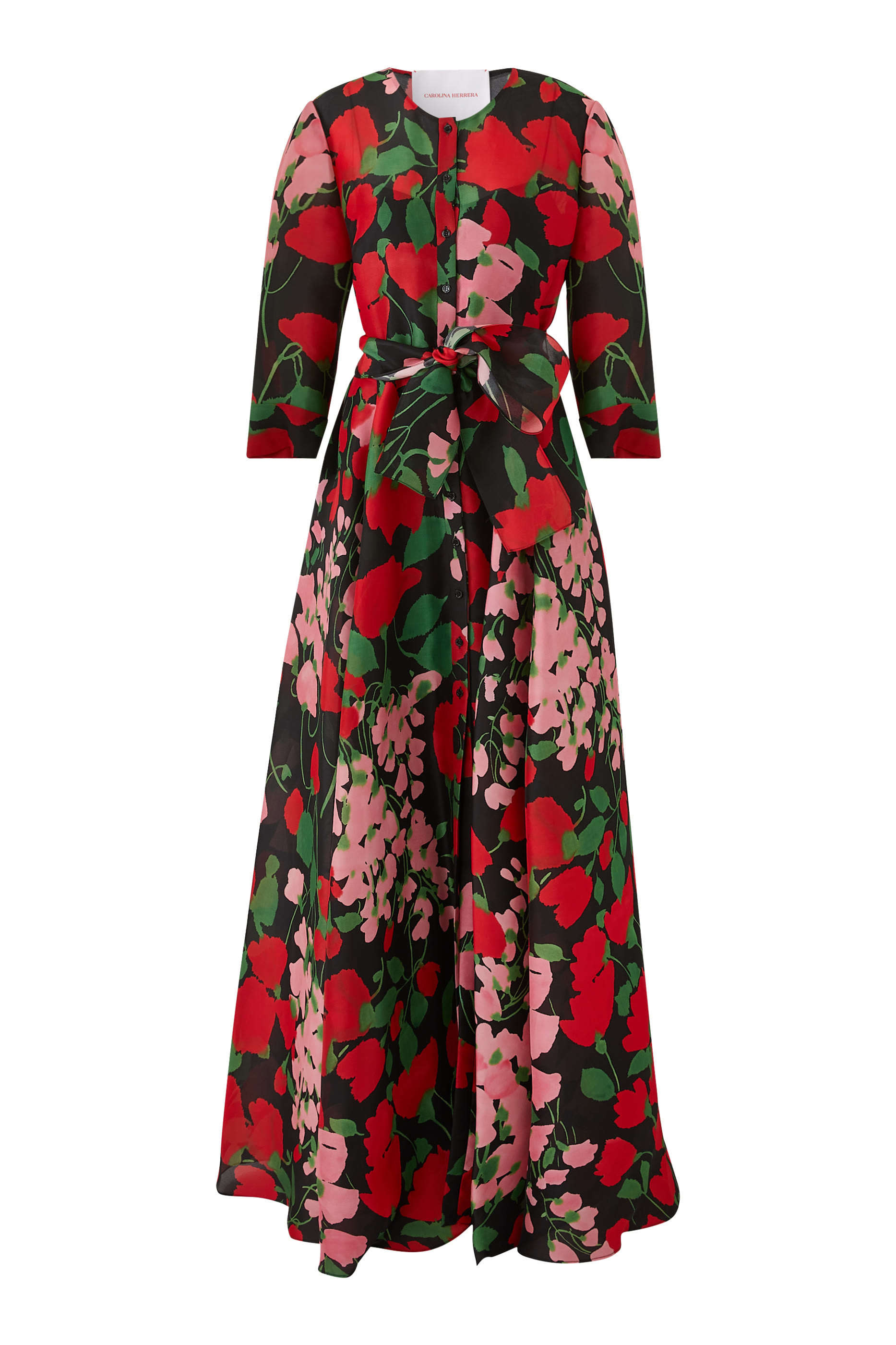 Floral-Print Trench Gown