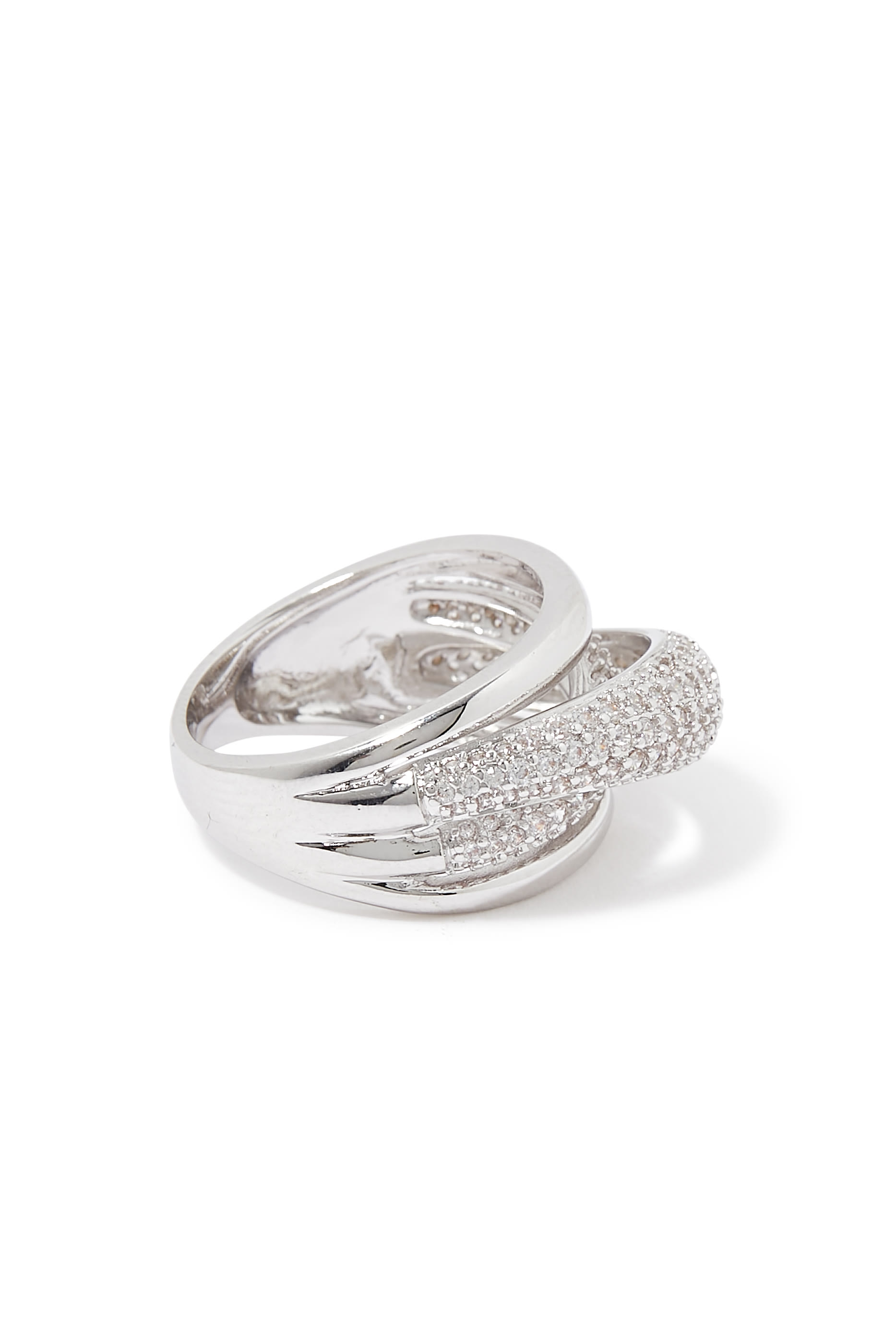 Overlap 4-Band Ring, Rhodium-Plated Brass & Cubic Zirconia