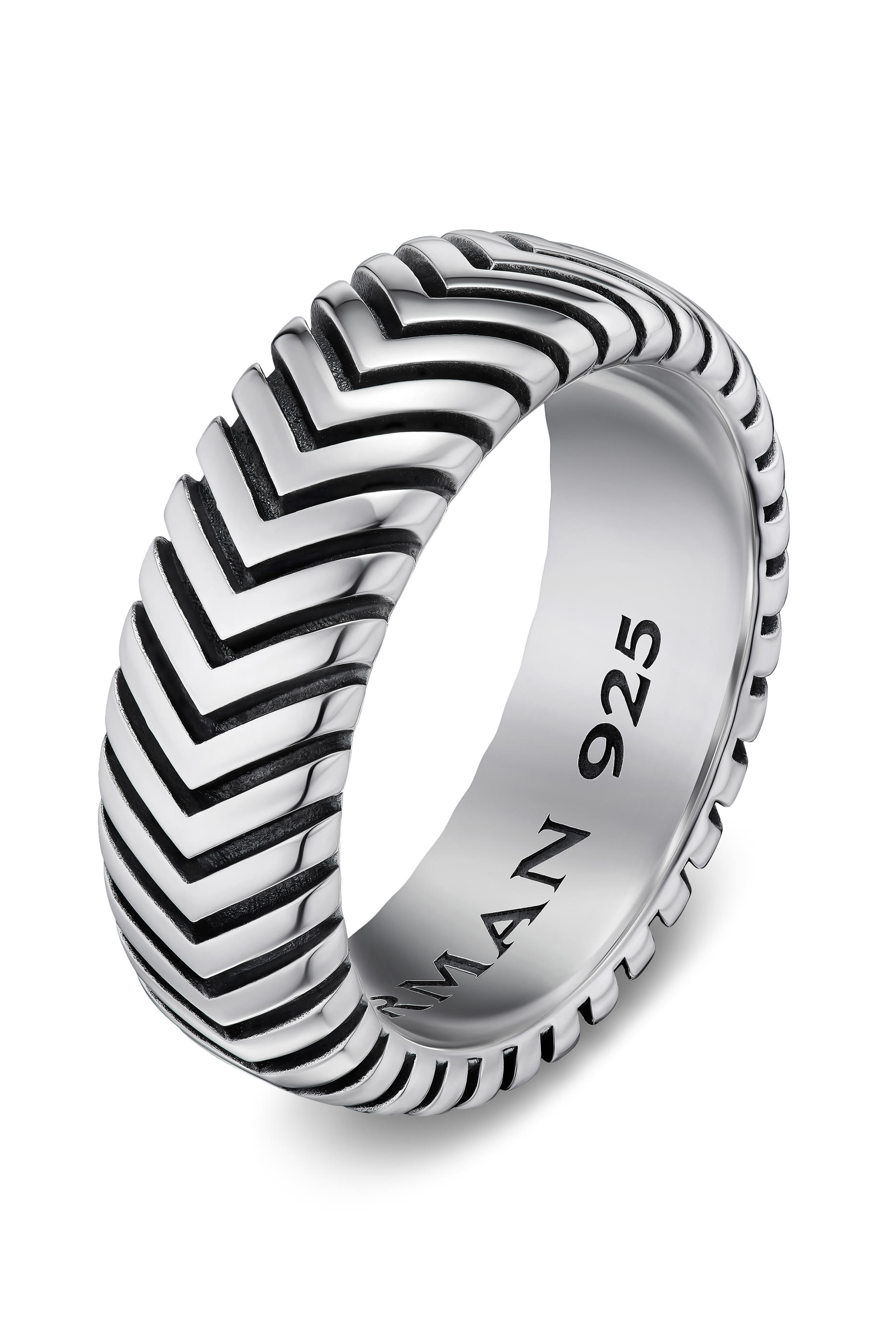 Chevron Band Ring, Sterling Silver & Diamonds
