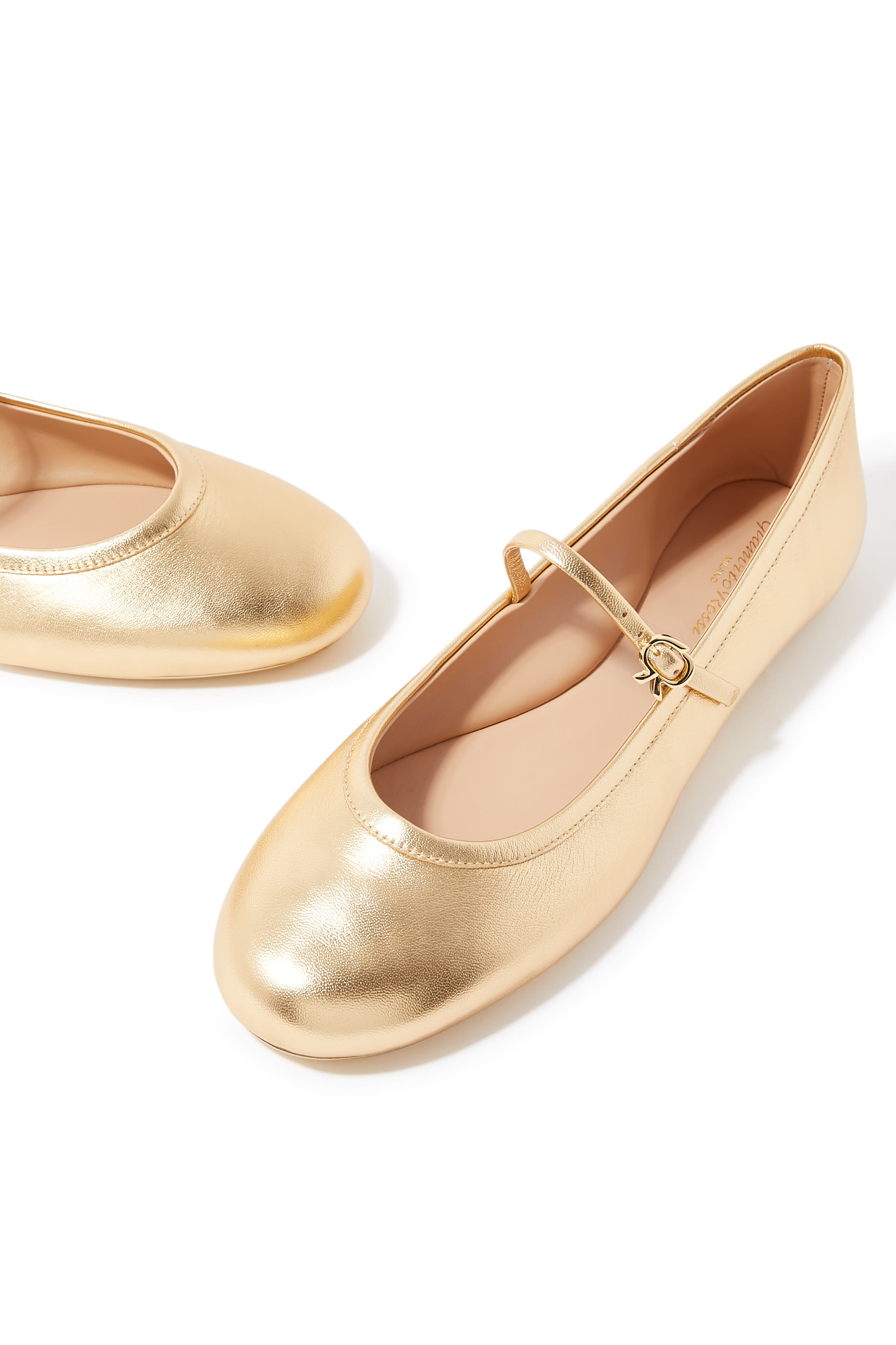 Carla Metallic Leather Ribbon Strap Ballerinas