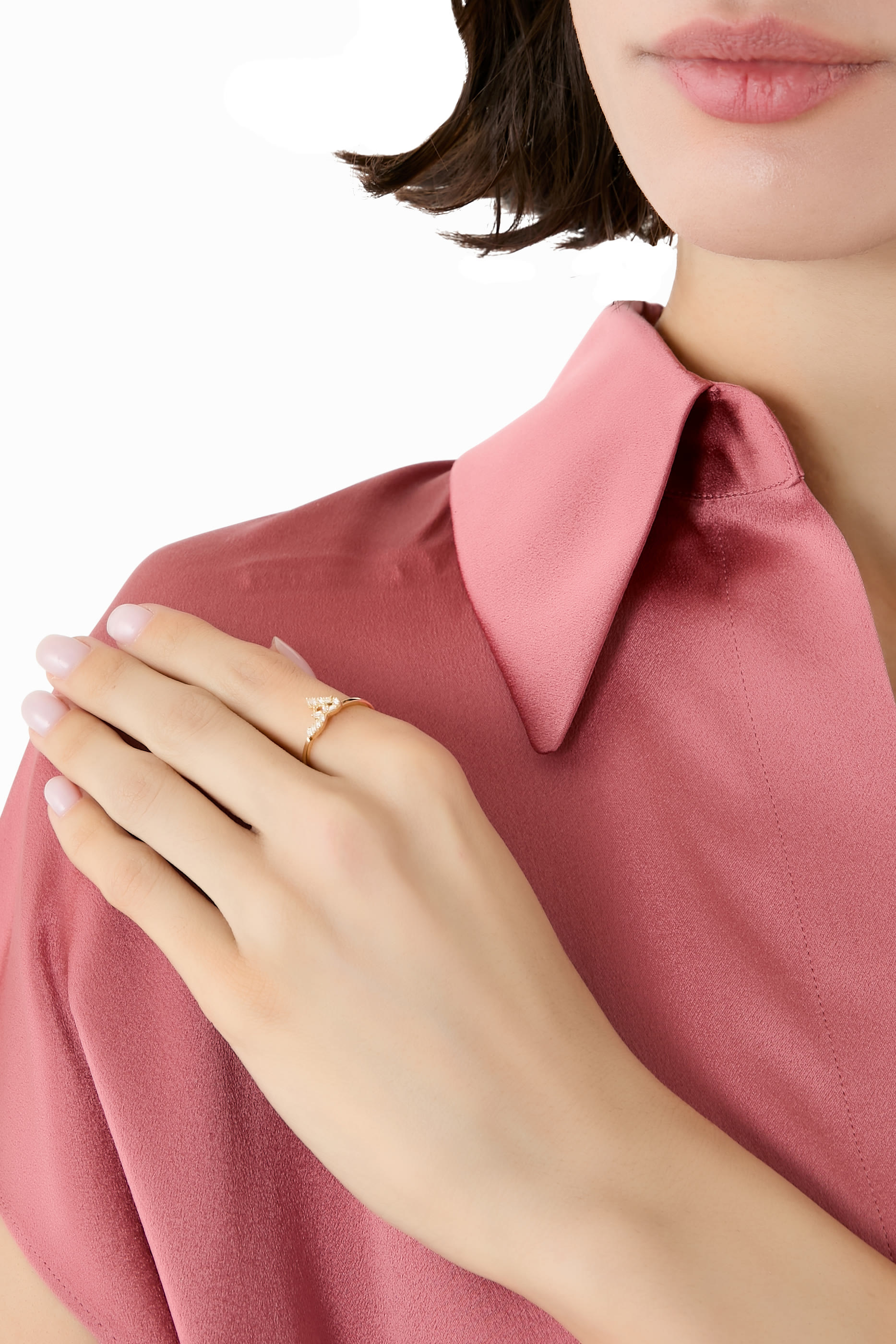 Oula XS Arabic Letter Haa Ring, 18K Yellow Gold & Diamonds