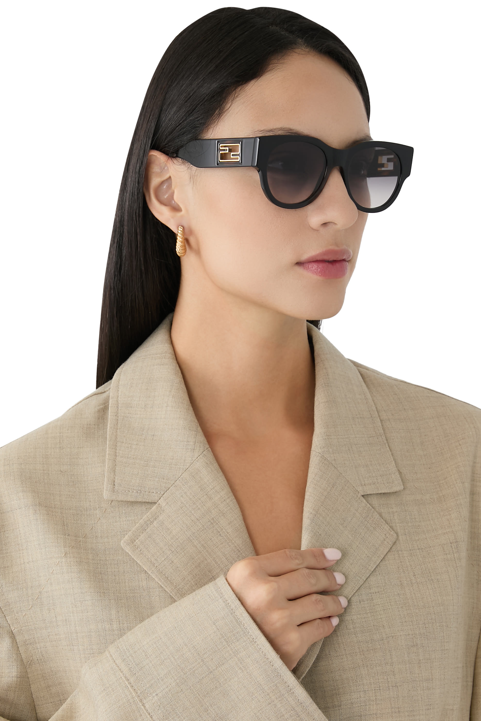 Baguette Black Round Sunglasses
