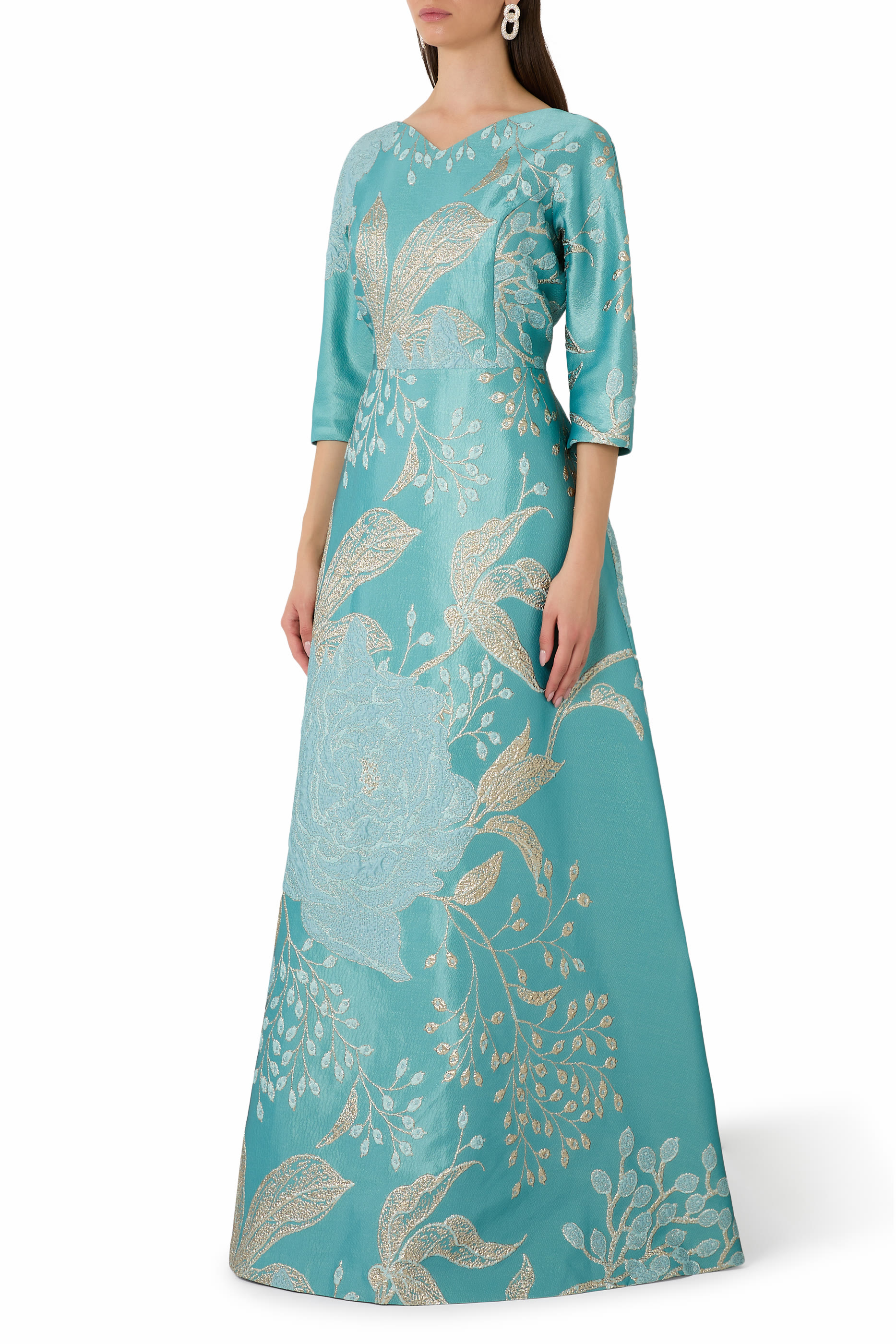 Metallic Jacquard A-Line Evening Dress