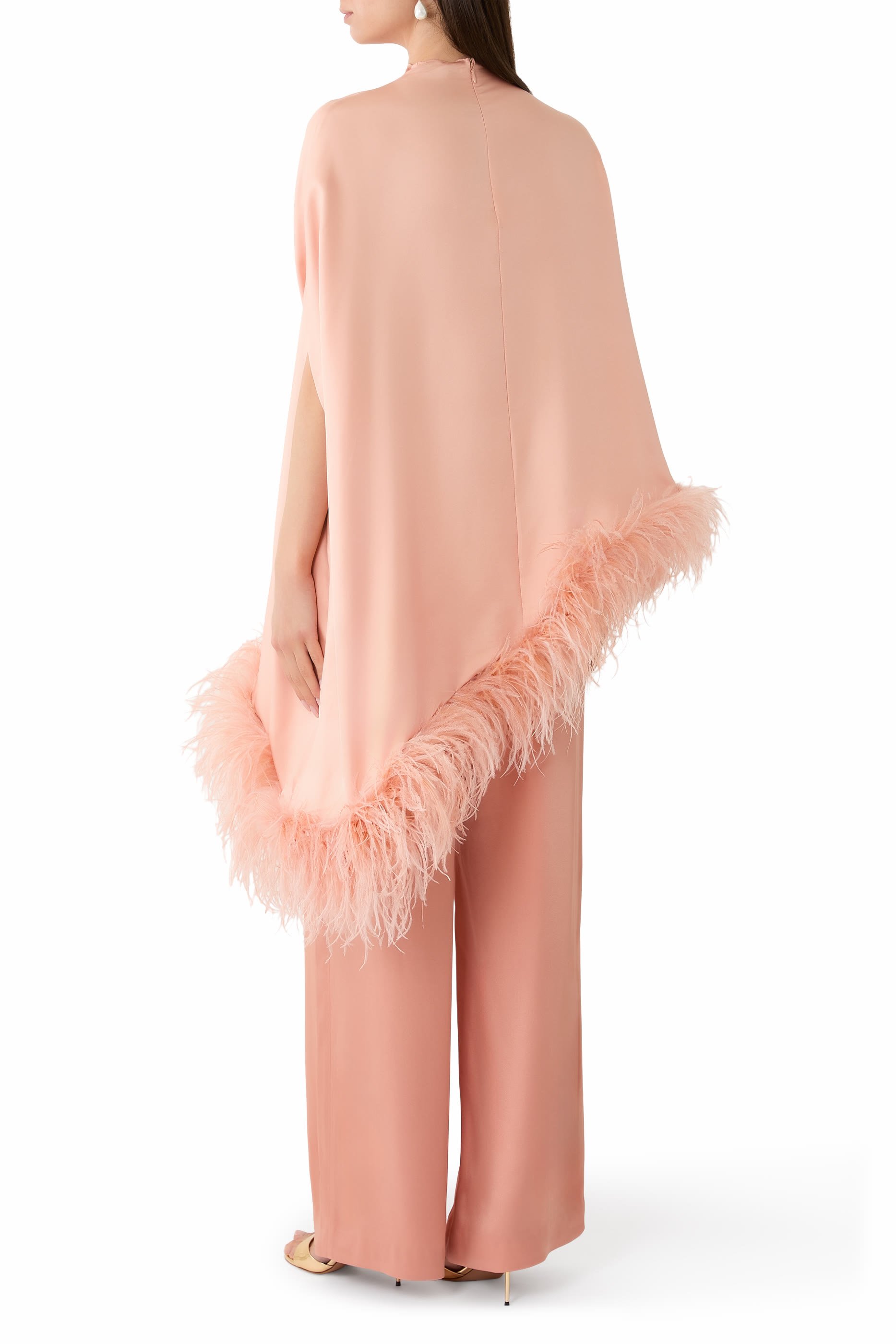 Silky Twill Asymmetric Cape Top With Feathers 