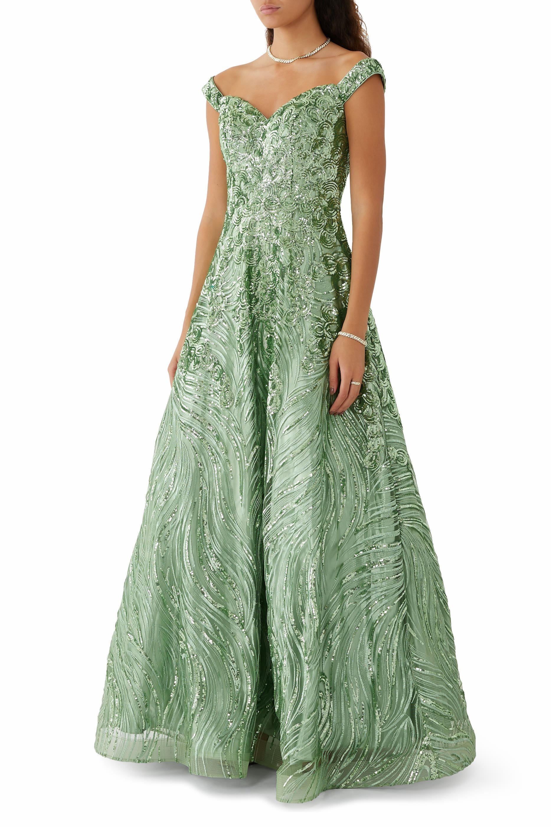 Off the Shoulder Swirl Gown