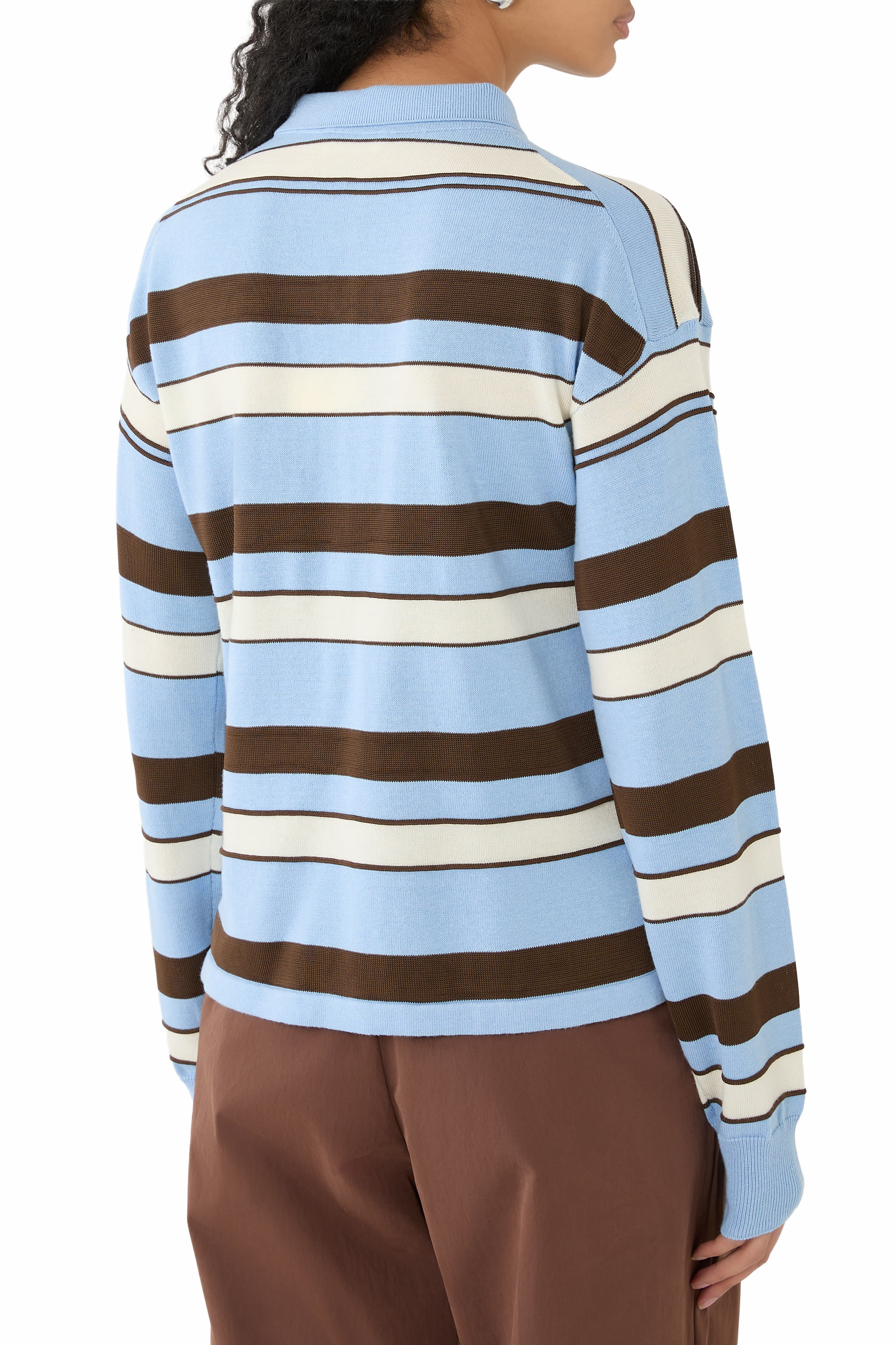 Knitted Striped Rugby Polo Top