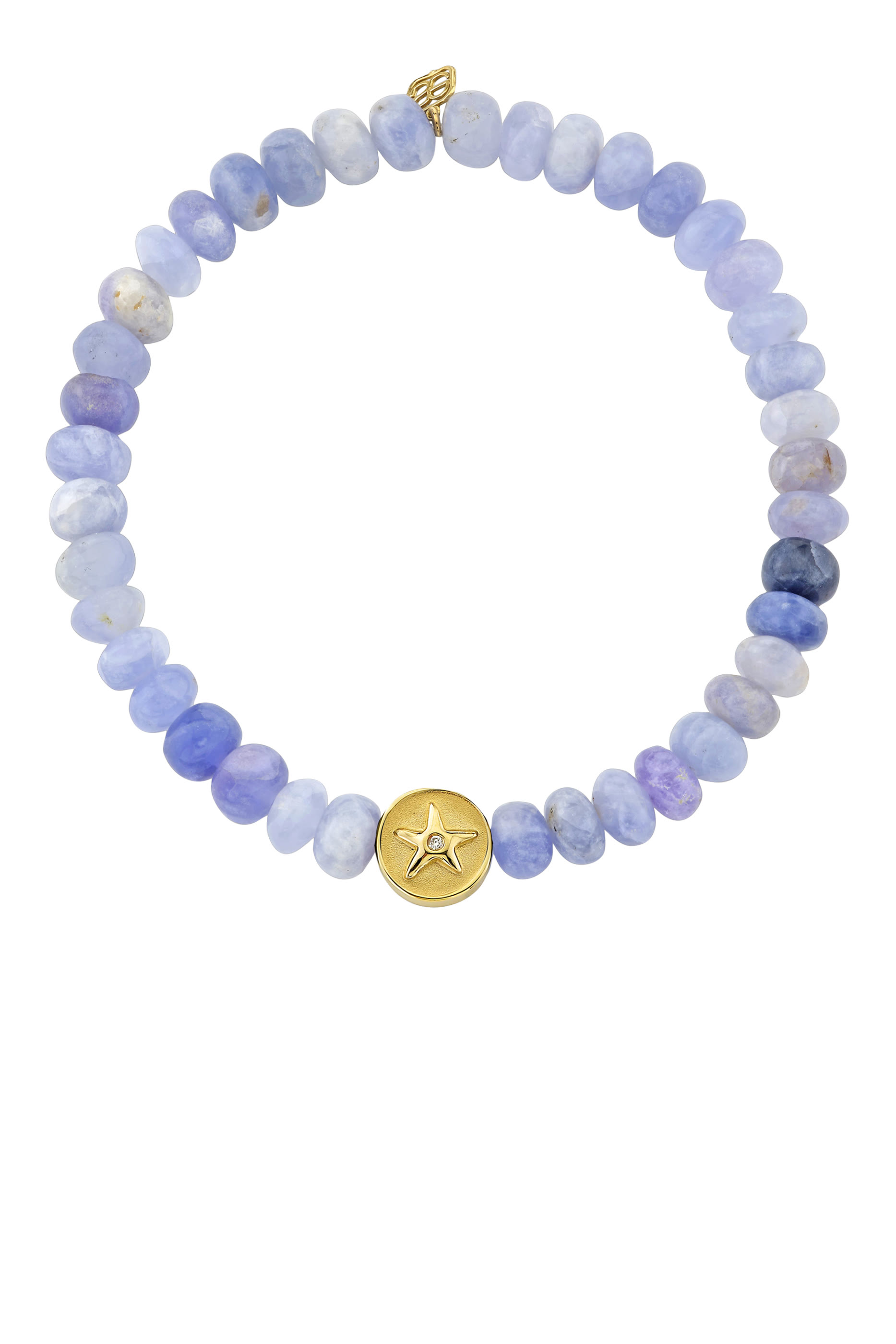 Starfish Clam Shell Charm Bracelet, 14k Yellow Gold & Heckmenite Smooth Beads