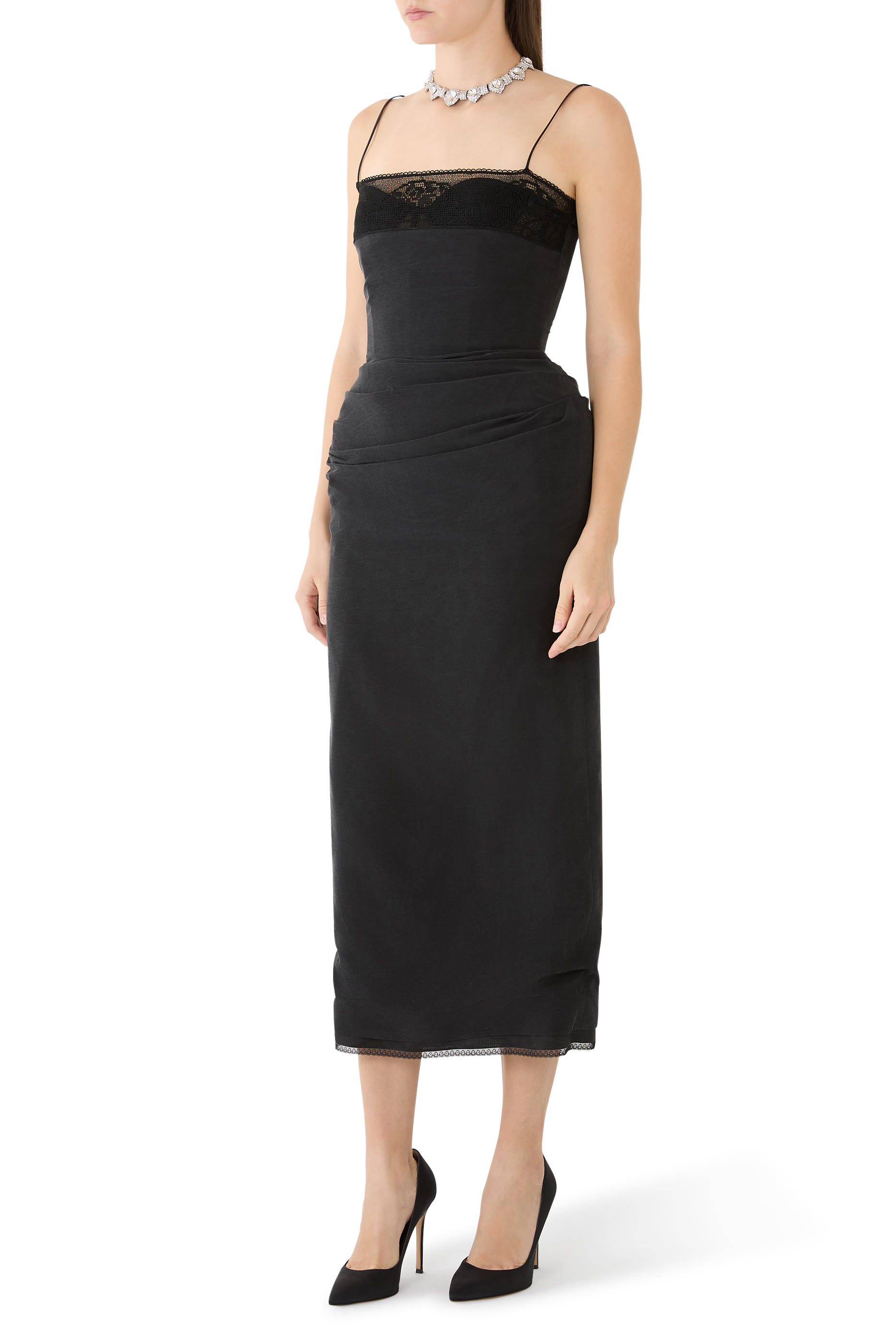  Midi Corset Dress with Lace Neckline