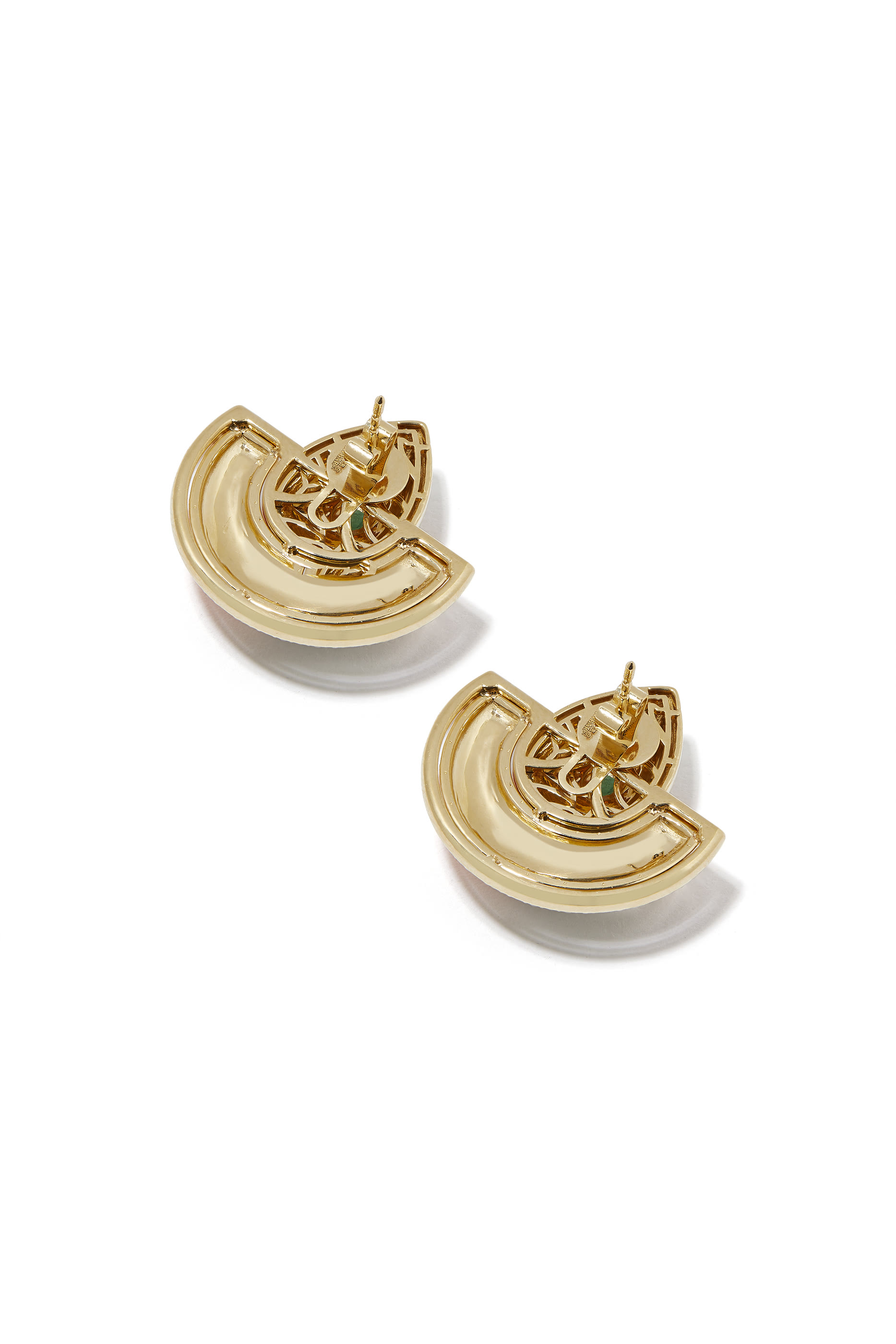 Bond Street Chinoiserie Fan Big Earrings, 18k Yellow Gold with Diamonds
