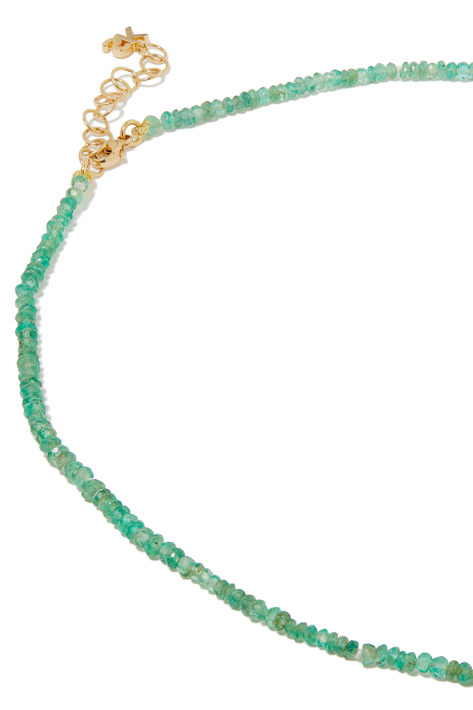 Baguette Beaded Necklace, 18k Yellow Gold with Emerald & Diamond