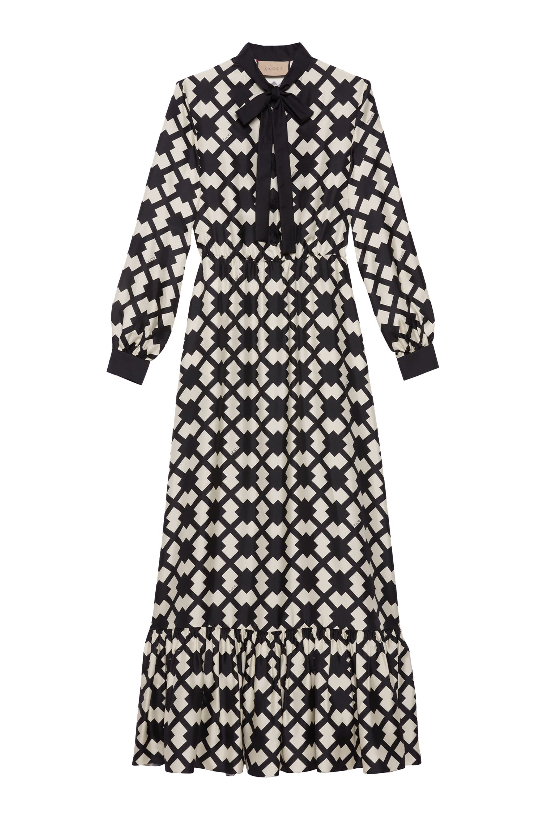 Rhombus Tile Print Silk Dress