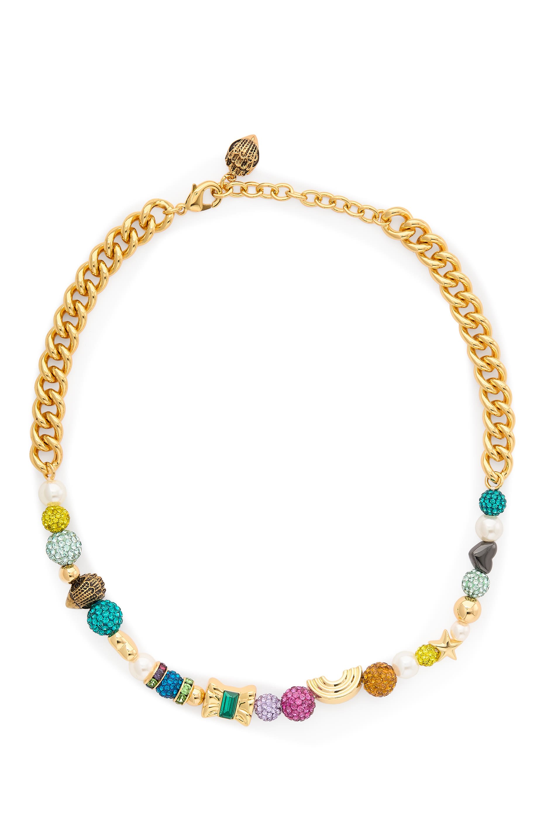 Pave Charm Necklace, Brass & Glass, Cubic Zirconia