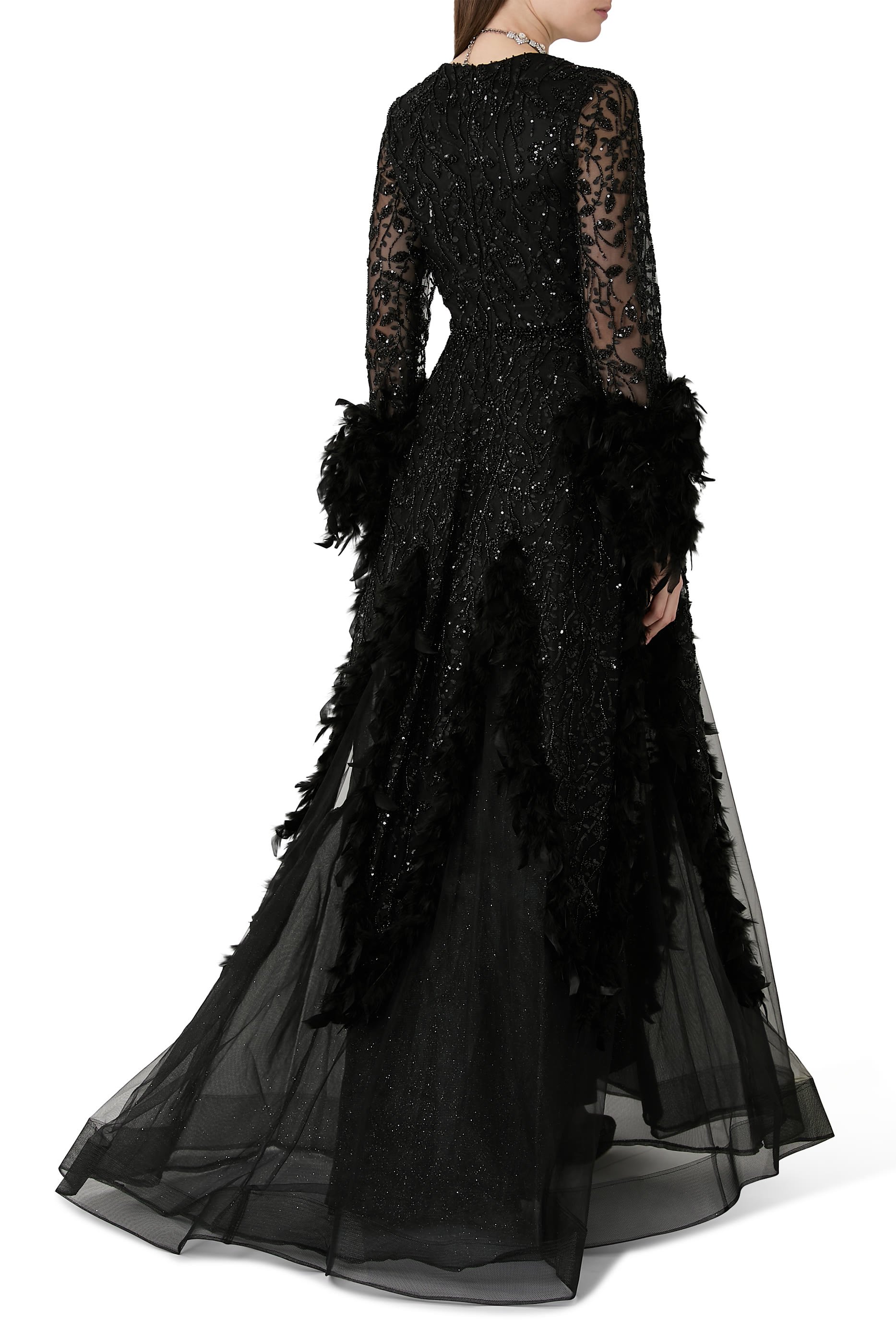  Beaded Long Sleeve Gown