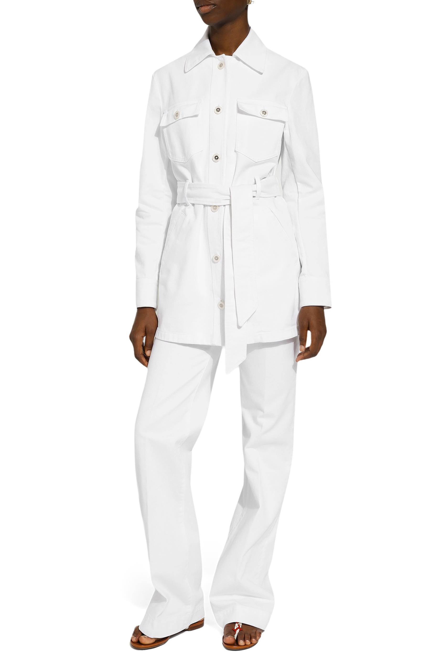 Long Denim Jacket with Belt