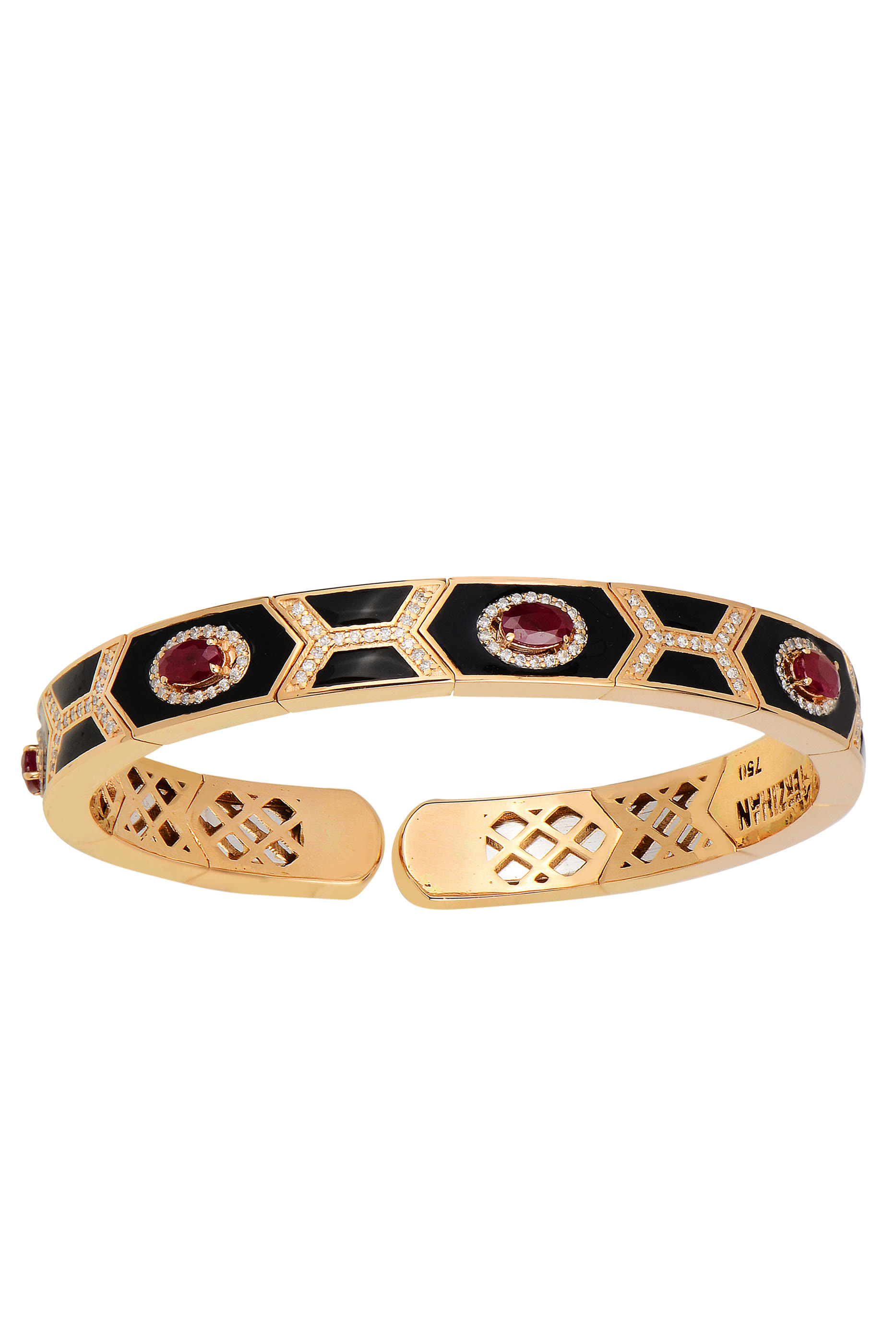 Shield Bracelet, 18k Rose Gold with Enamel, Diamonds & Ruby