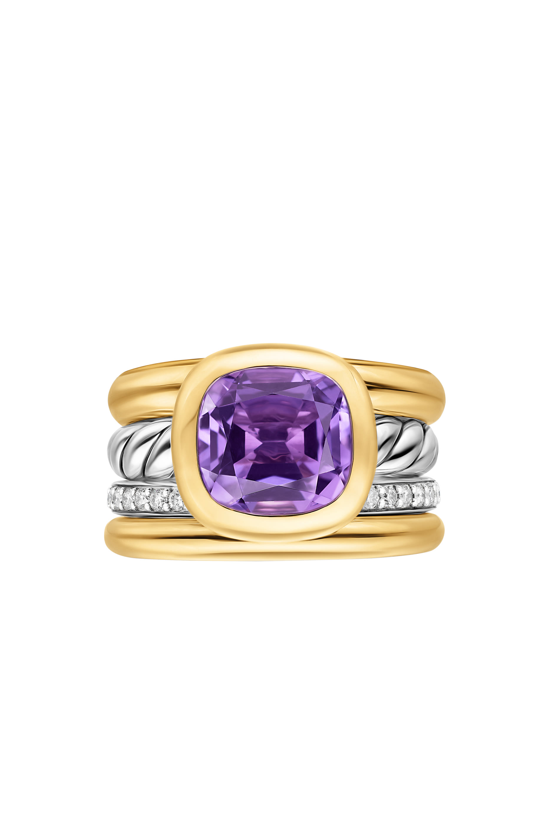  DY Mercer&reg; Four Row Stone Ring, Sterling Silver with 18K Yellow Gold, Diamonds & Amethyst