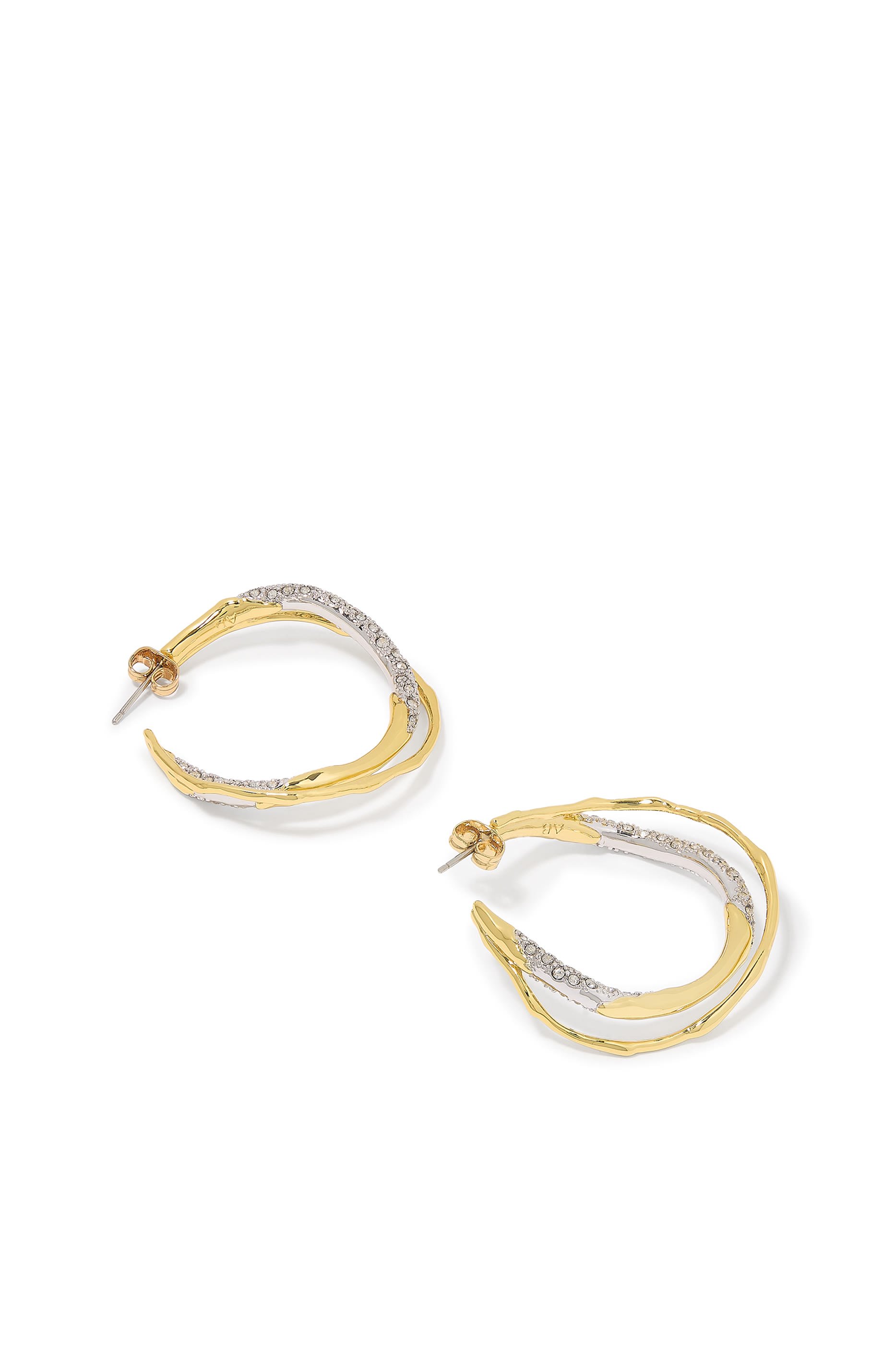 Solanales Gold Crystal Twist Hoop Earrings