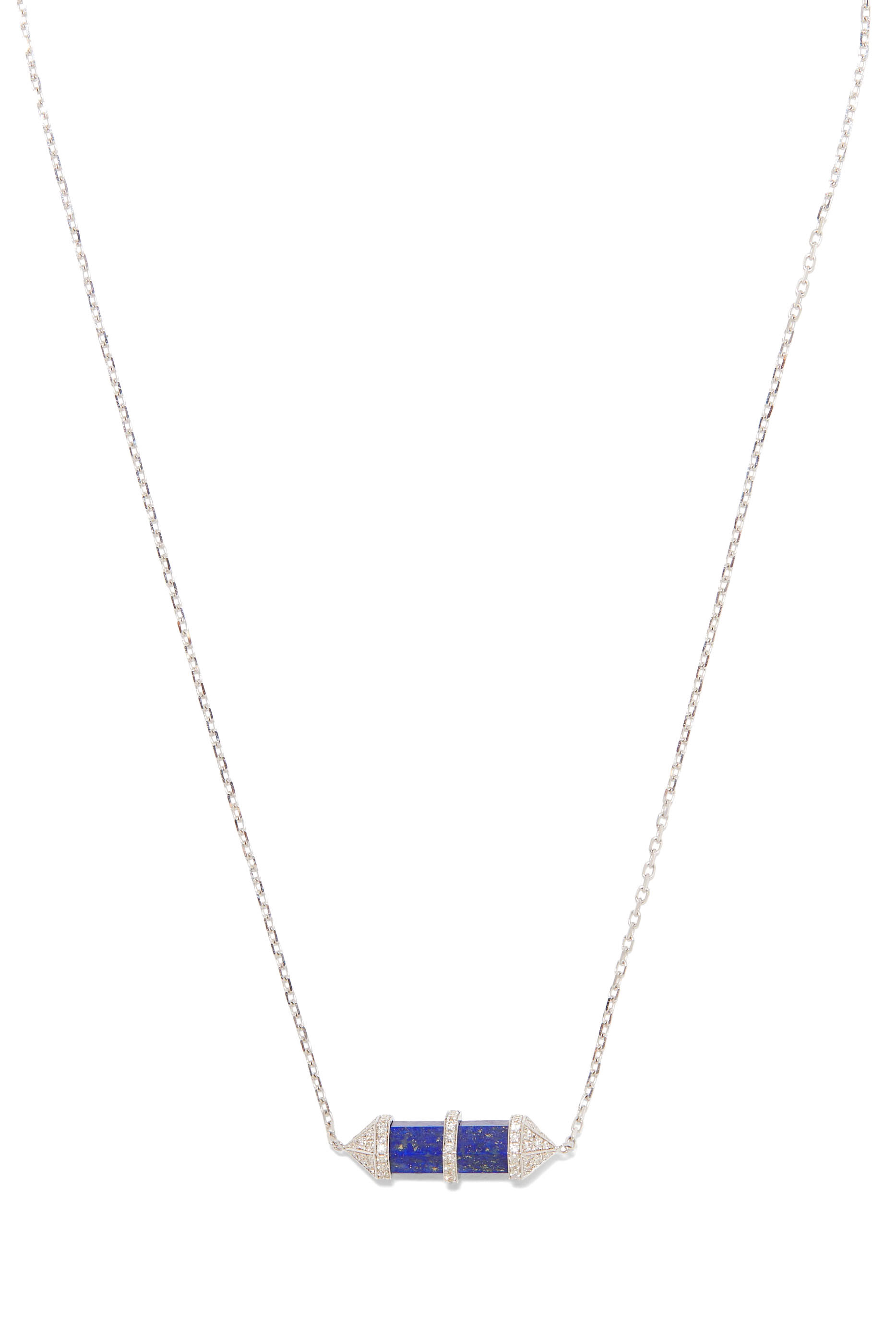 Small Horizontal Chakra Necklace, 18k White Gold with Diamonds & Lapis Lazuli