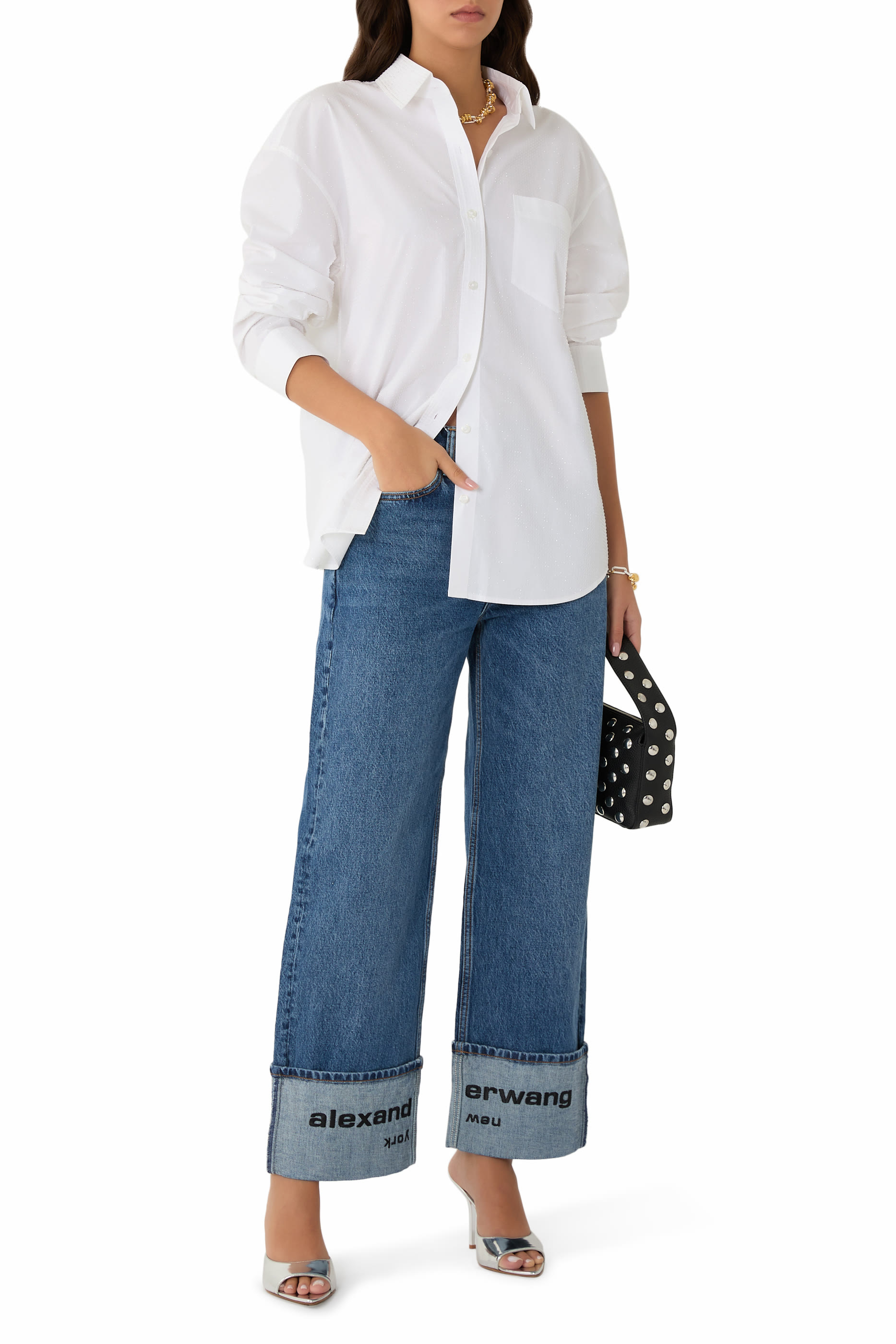 Logo Embroidered Mid Rise Jeans 