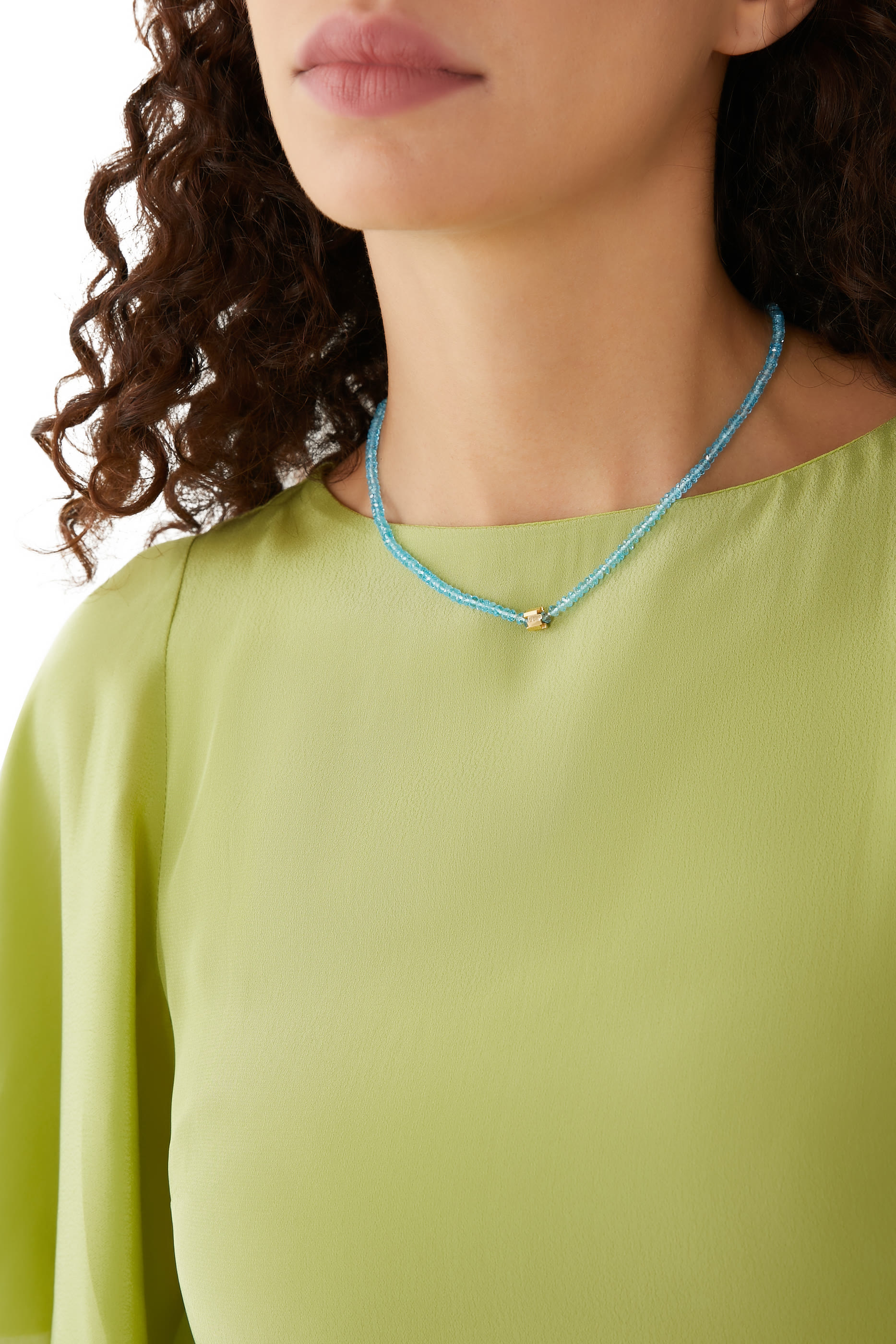 Infinite Beaded Topaz and Mini Rondelle Necklace, 18k Yellow Gold & Blue Topaz Beads