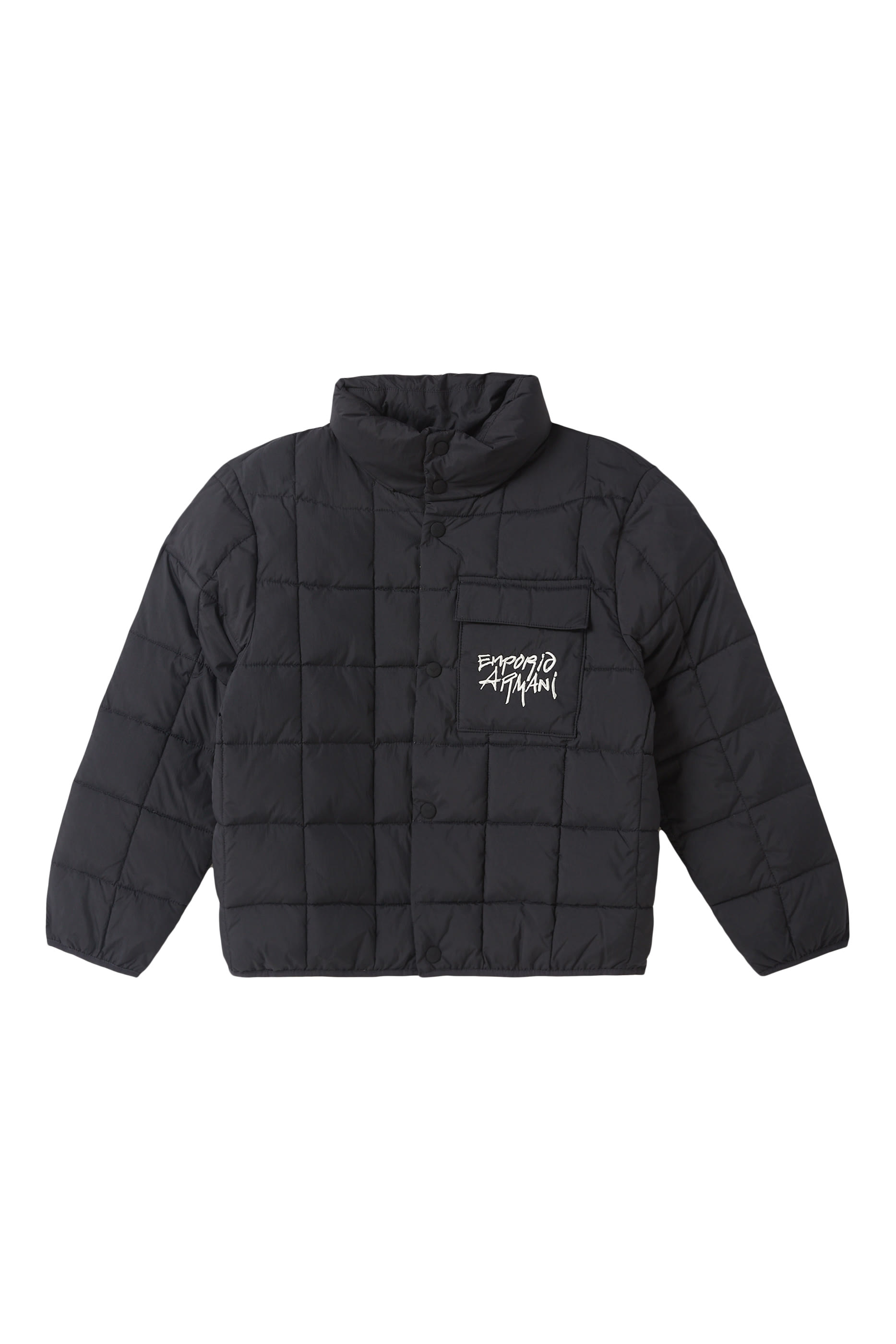 Kids Quilted Nylon Jacket with Graffiti Logo