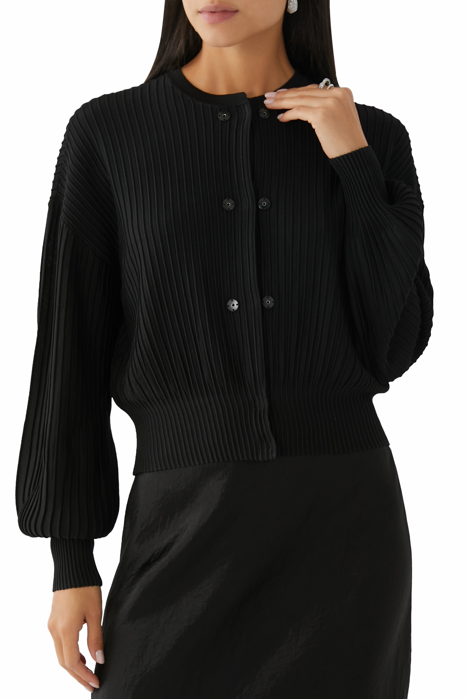 Ottoman-Fabric Cardigan with Jewel Details