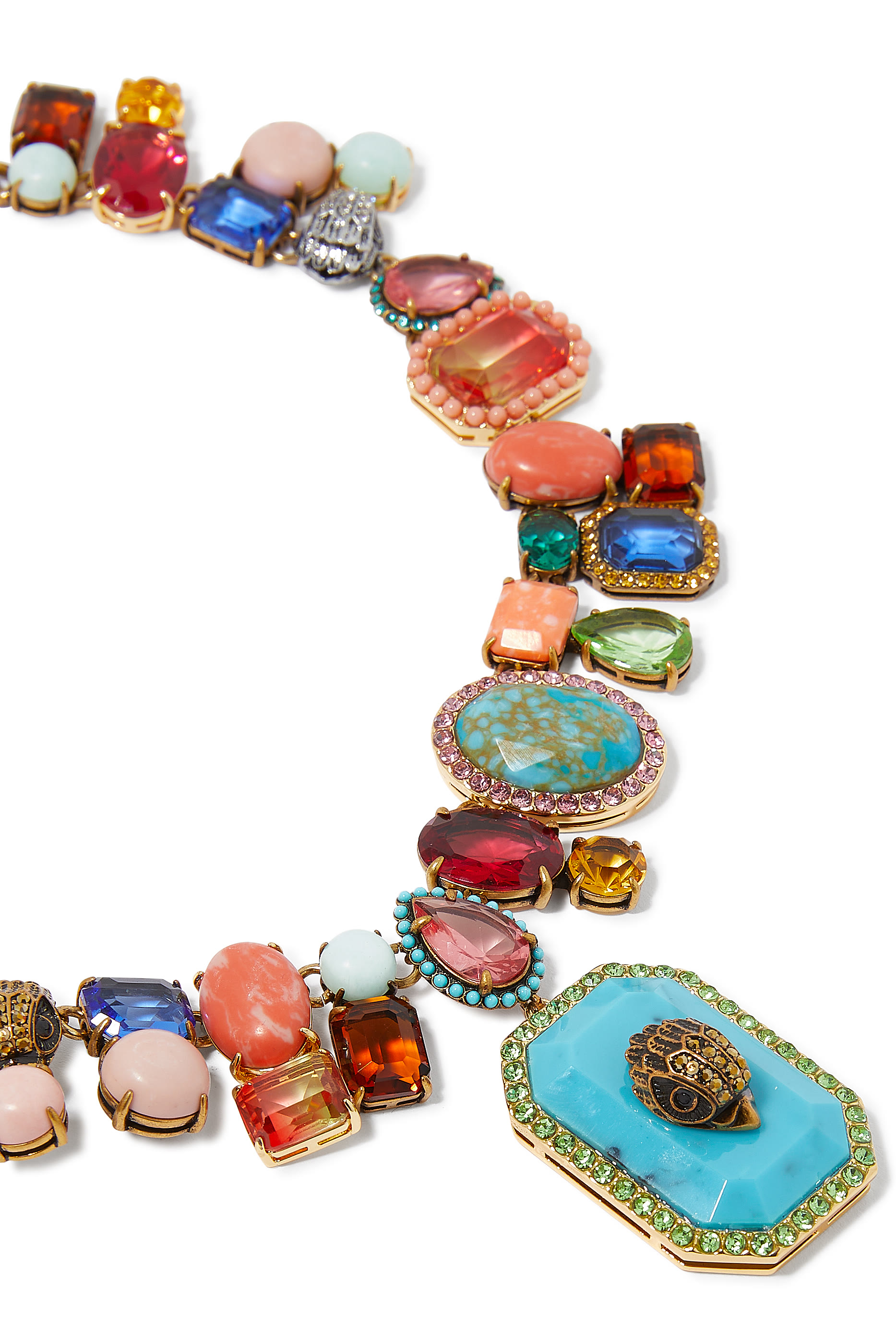 Mixed Gem Necklace, Brass