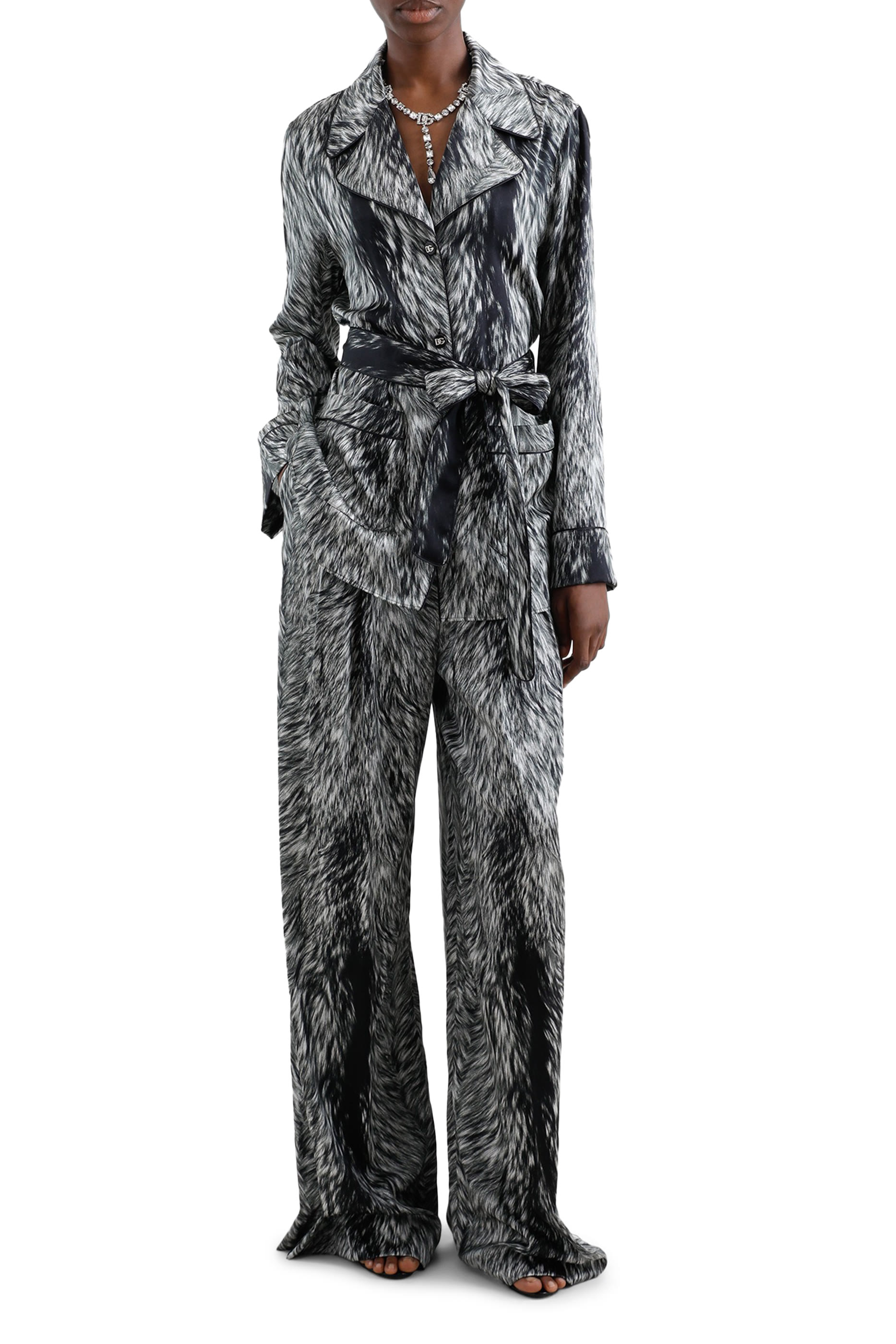 Fur Print Silk Satin Pajama Pants