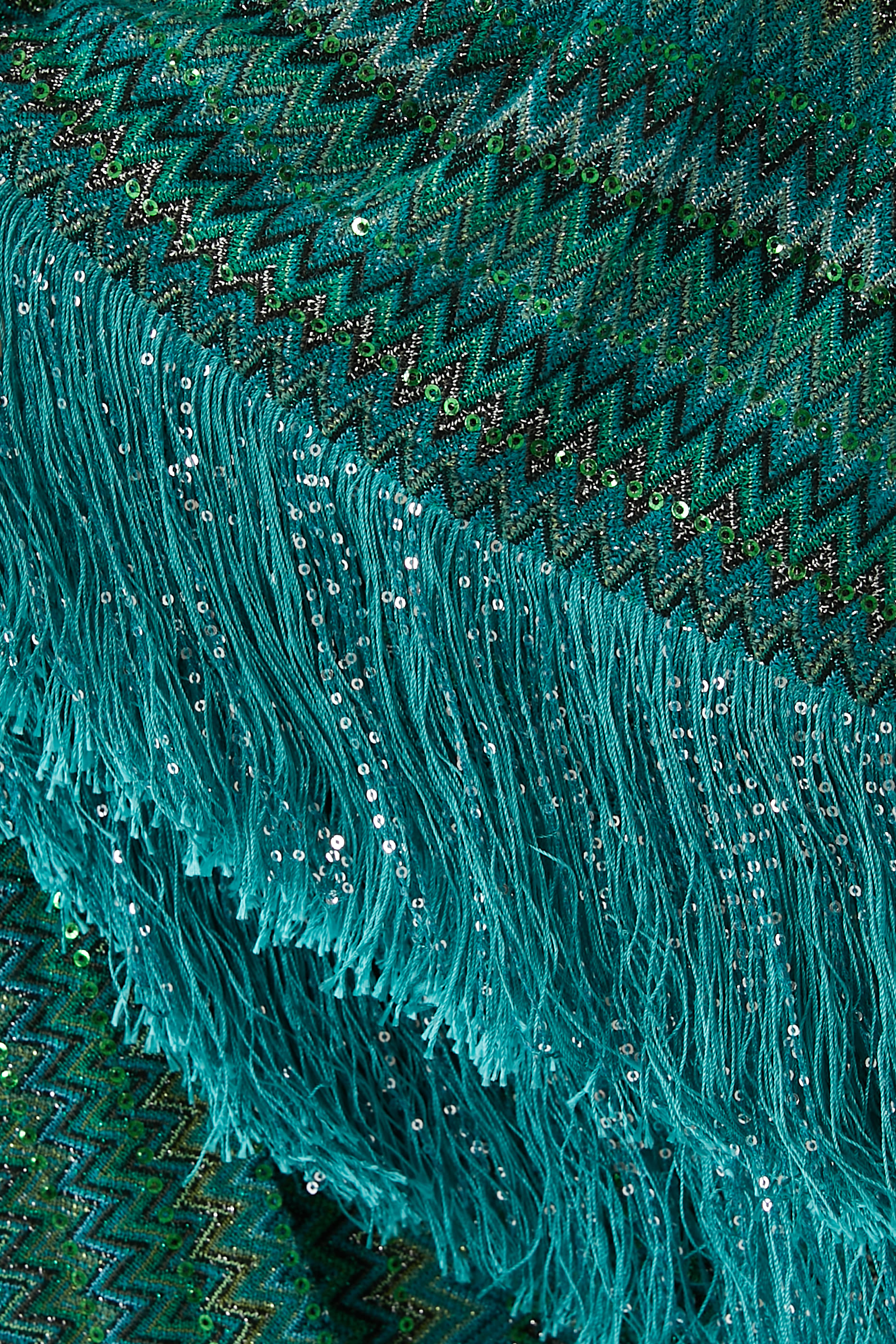 Exclusive Chevron Raschel Sequinned Fringed Scarf Maxi Kaftan