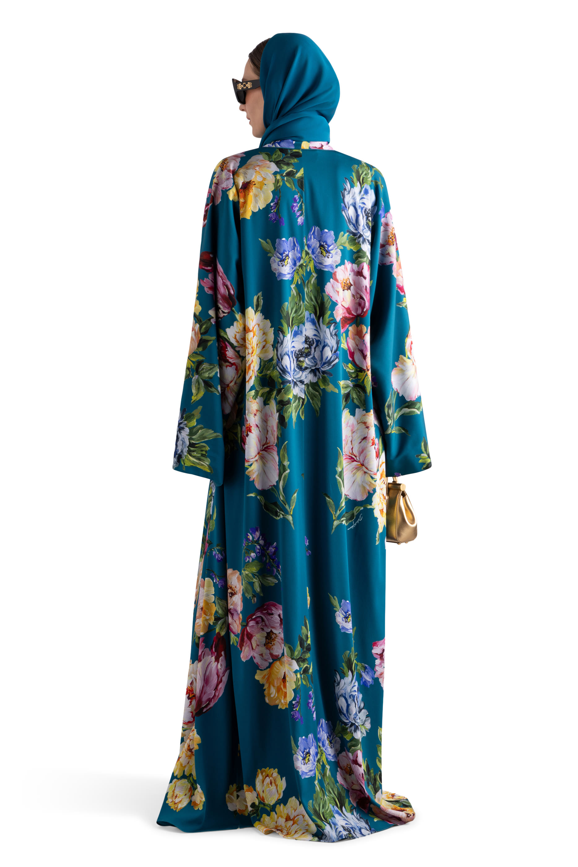 Peony-Print Charmeuse Top