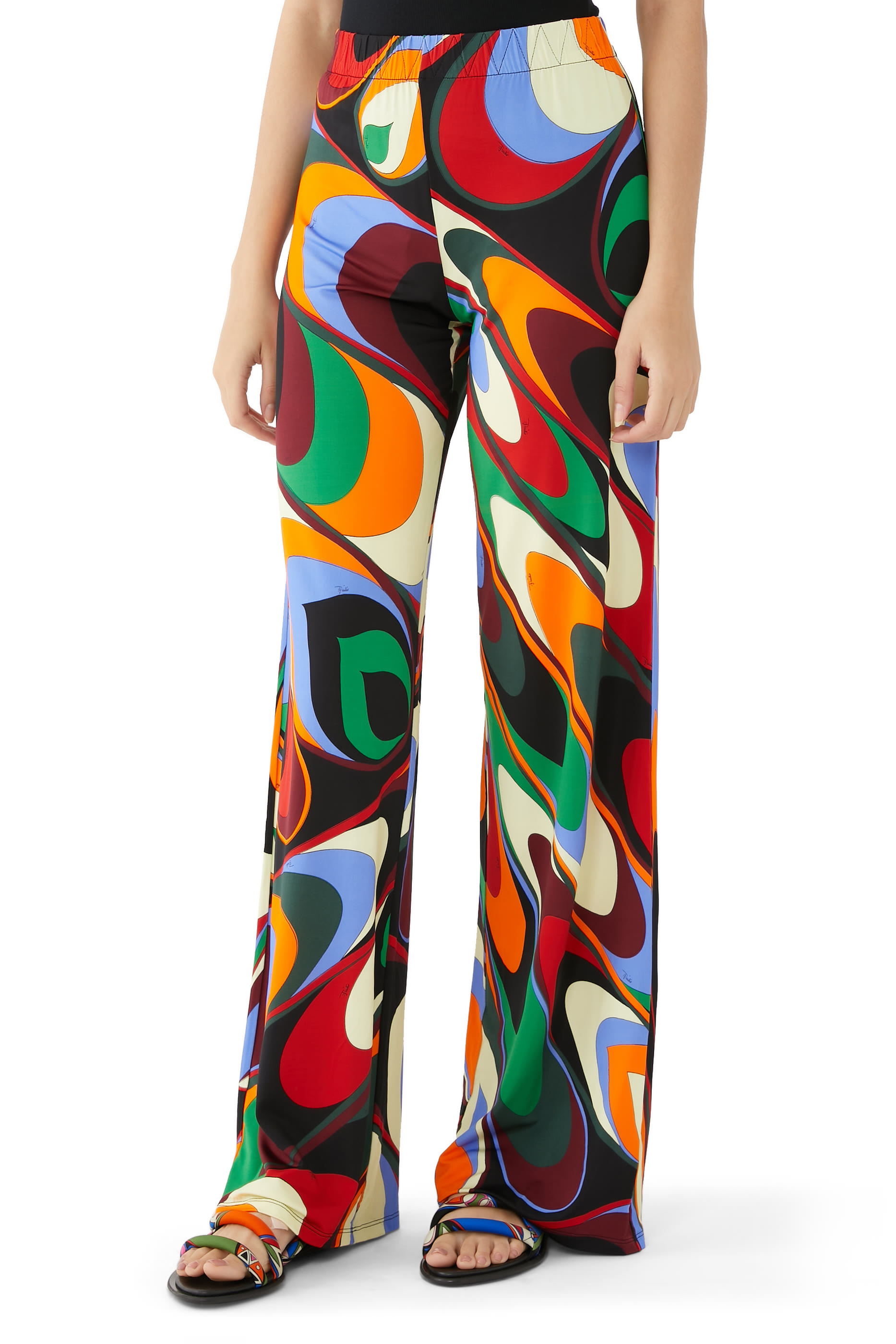 Printed Satin Wide-Leg Pants
