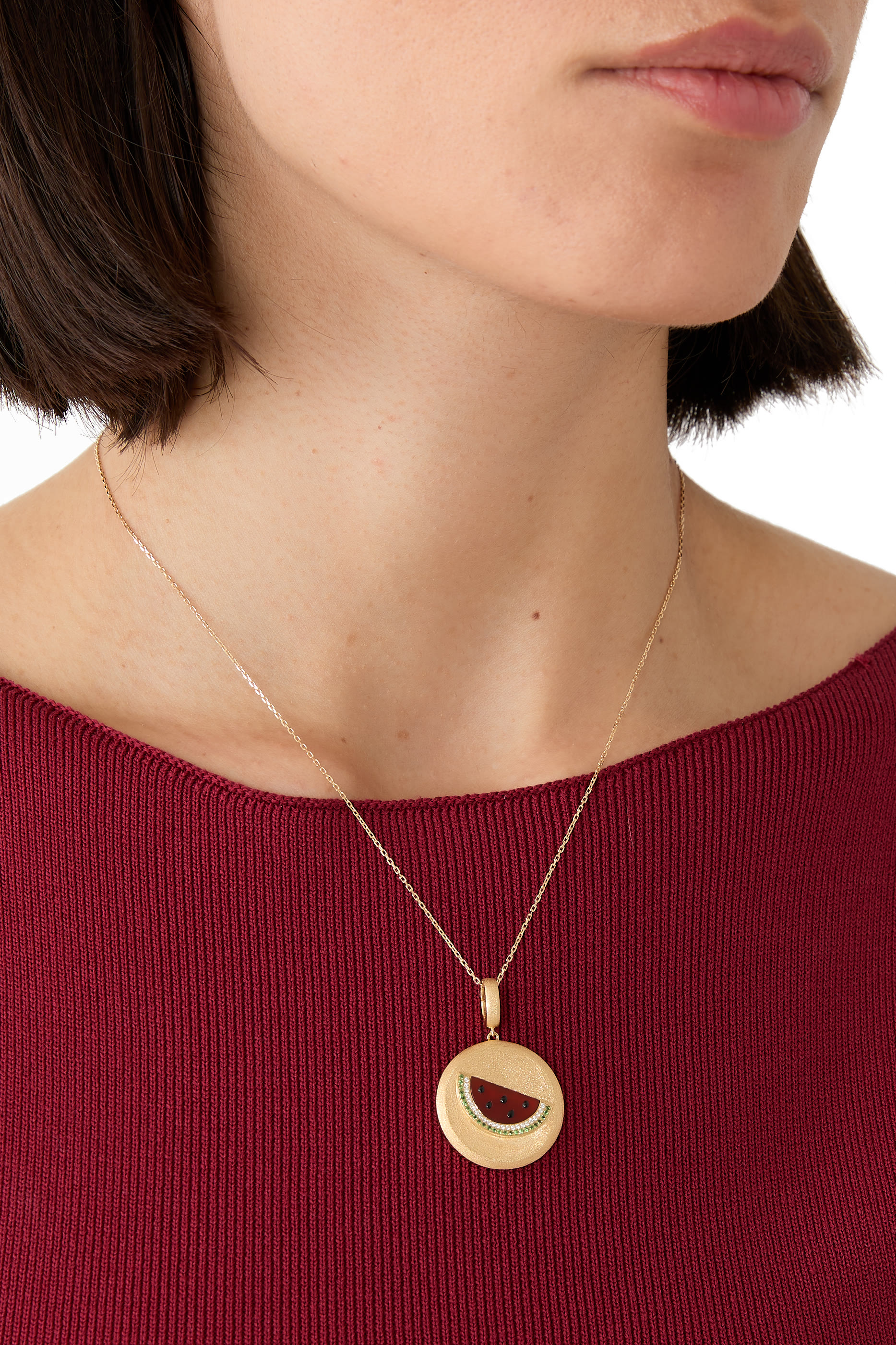  Watermelon Sands Charm, 18K Yellow Gold with Red Agate & Diamonds