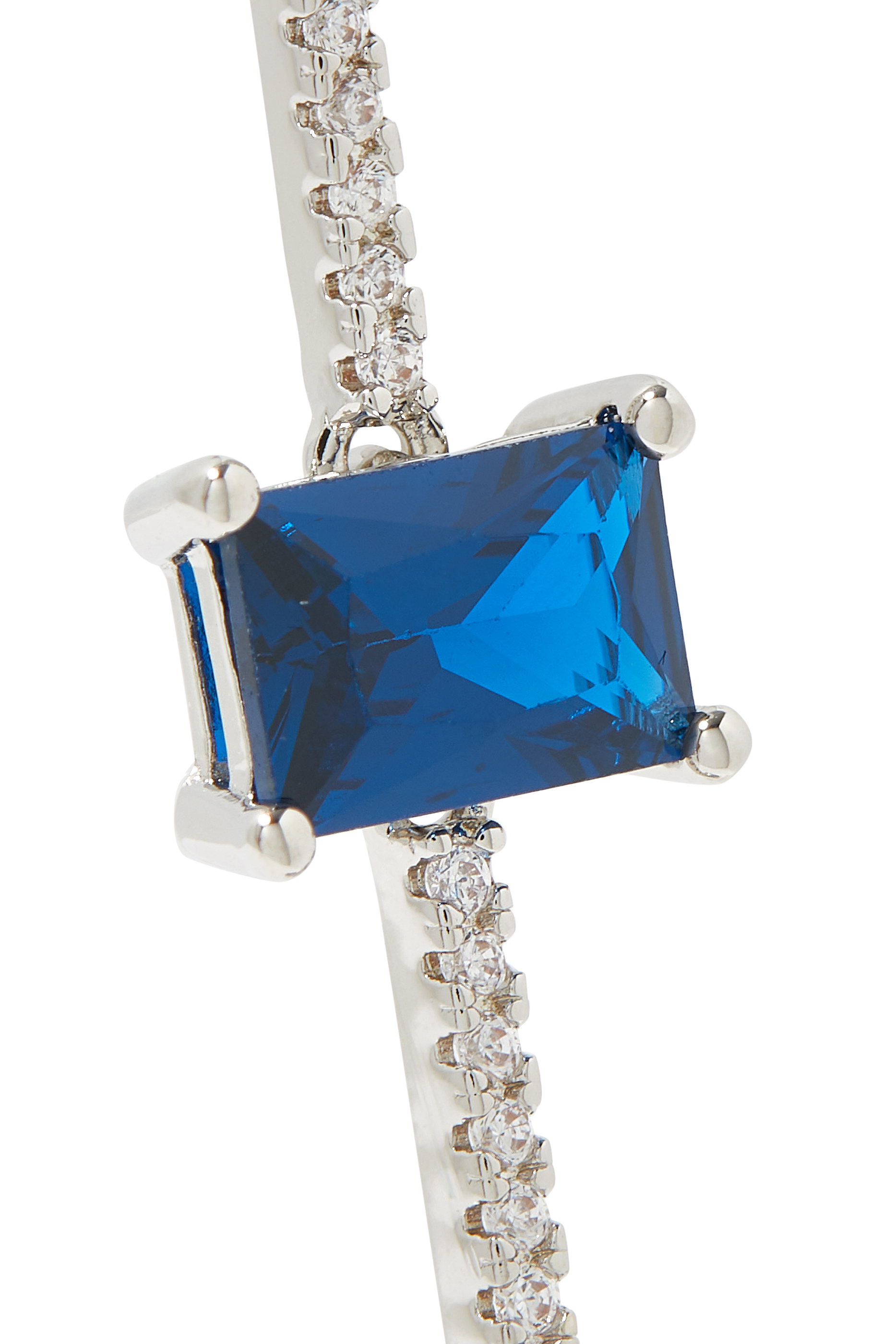 Horizontal Cut Emerald Linear Drop Earrings, Rhodium-Plated Brass, Emerald & Cubic Zirconia