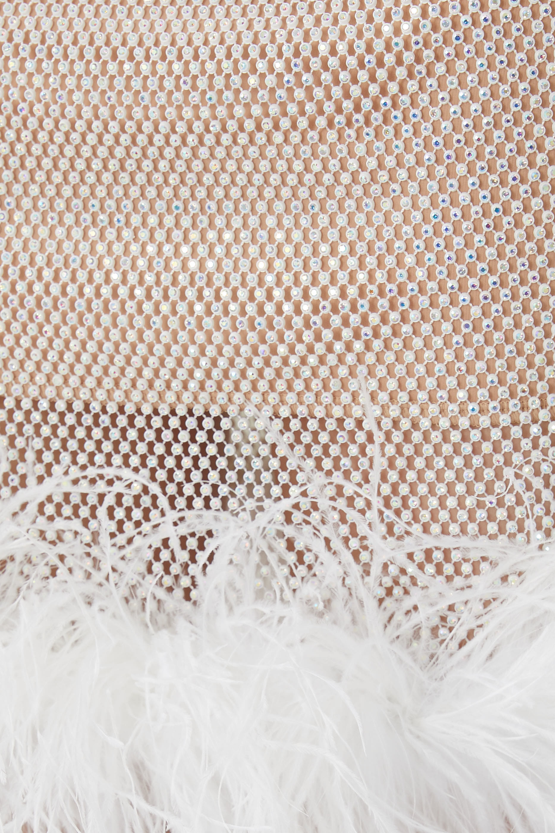 Rhinestone Embellished Feather Trim Skirt