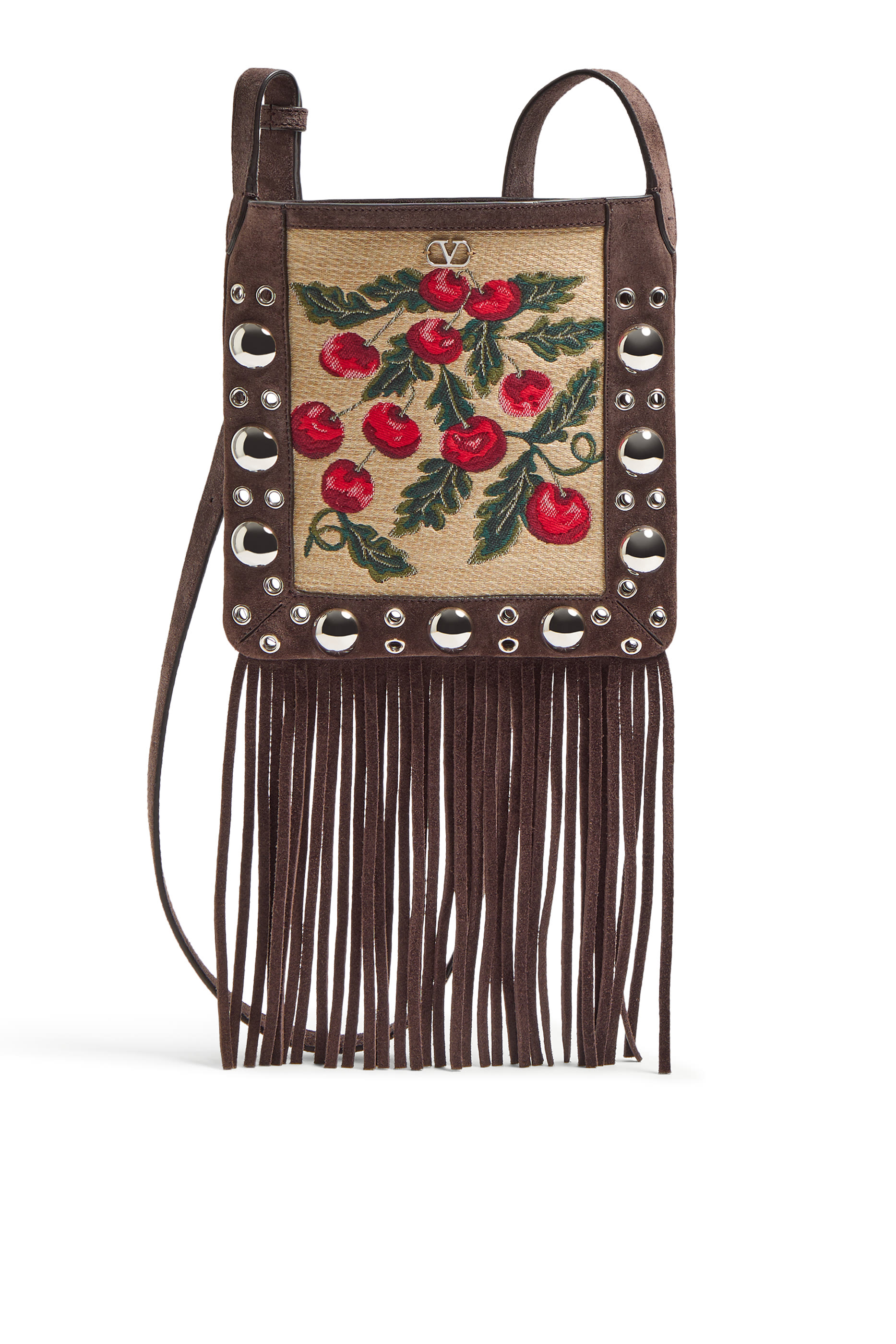 Nellc&ocirc;te Small Shoulder Bag in Jacquard Synthetic Raffia with Cherryfic Pattern
