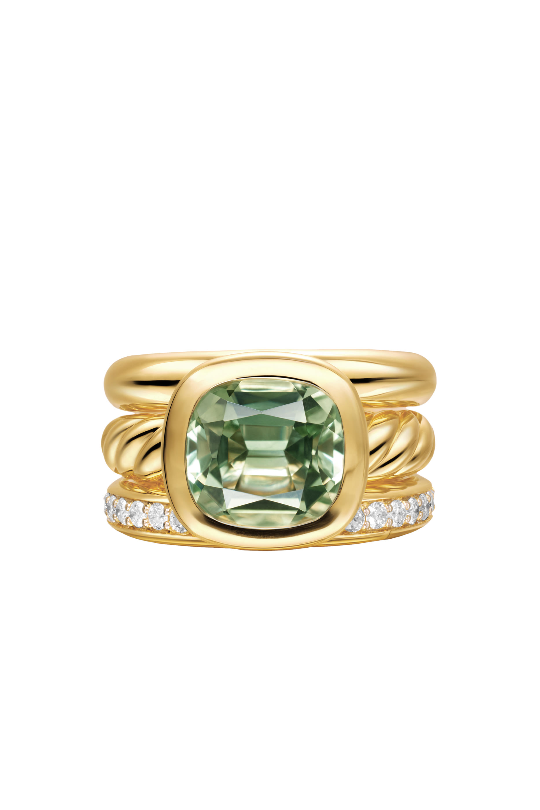 DY Mercer® Three Row Stone Ring, 18k Yellow Gold with Prasiolite and Diamonds