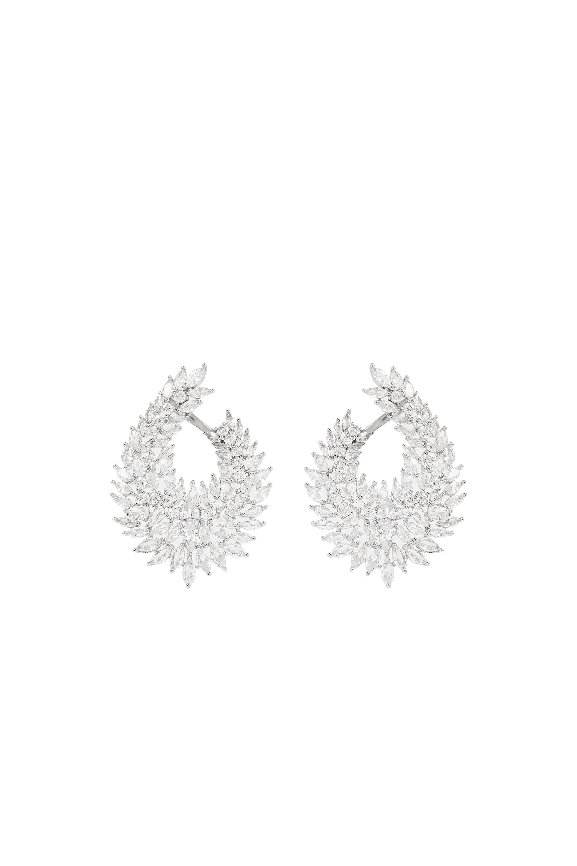 Marquis Cluster Statement Earrings,  Rhodium-Plated Brass & Cubic Zirconia